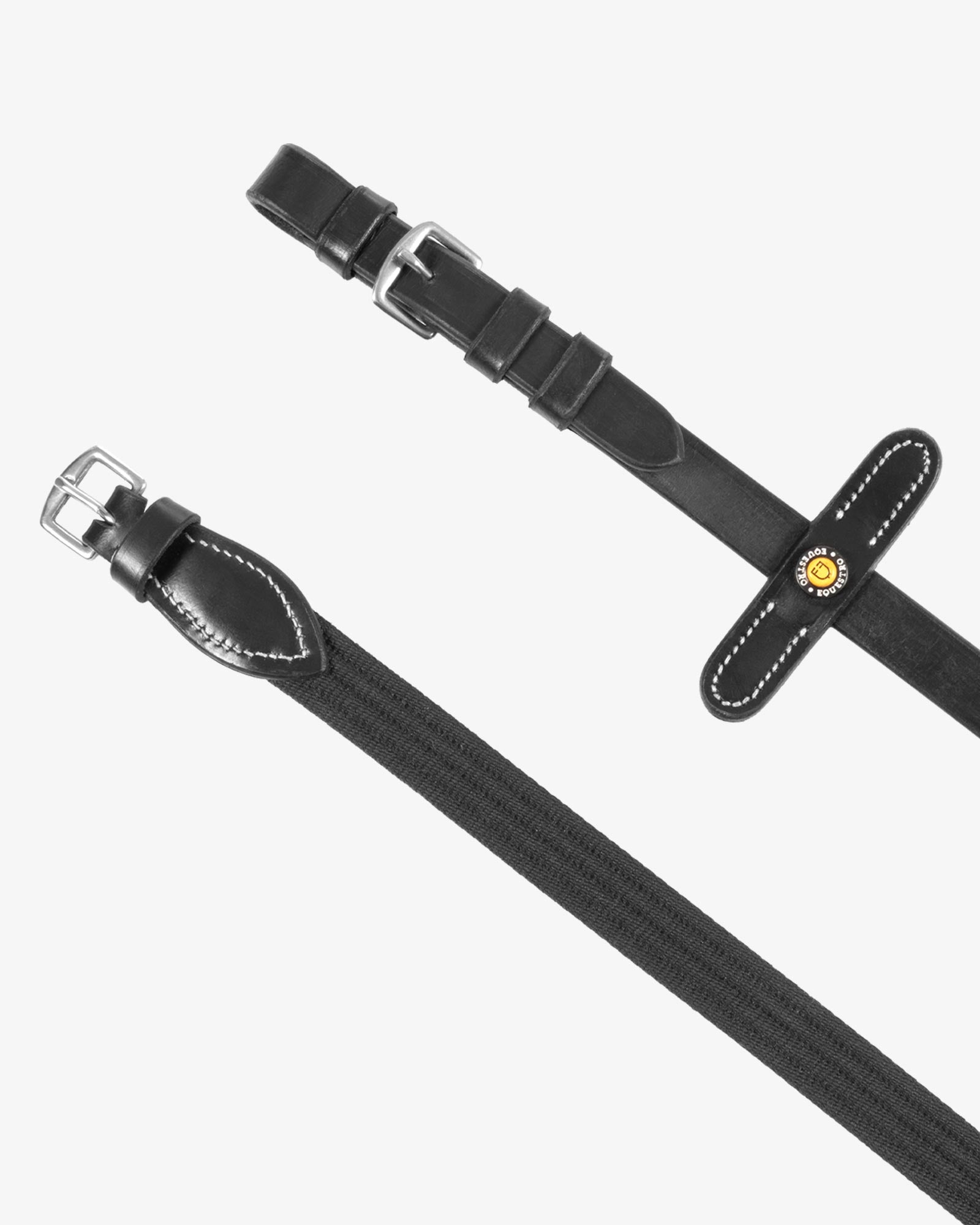 Equestro Sioux Leather Reins With Webbing Strap Black