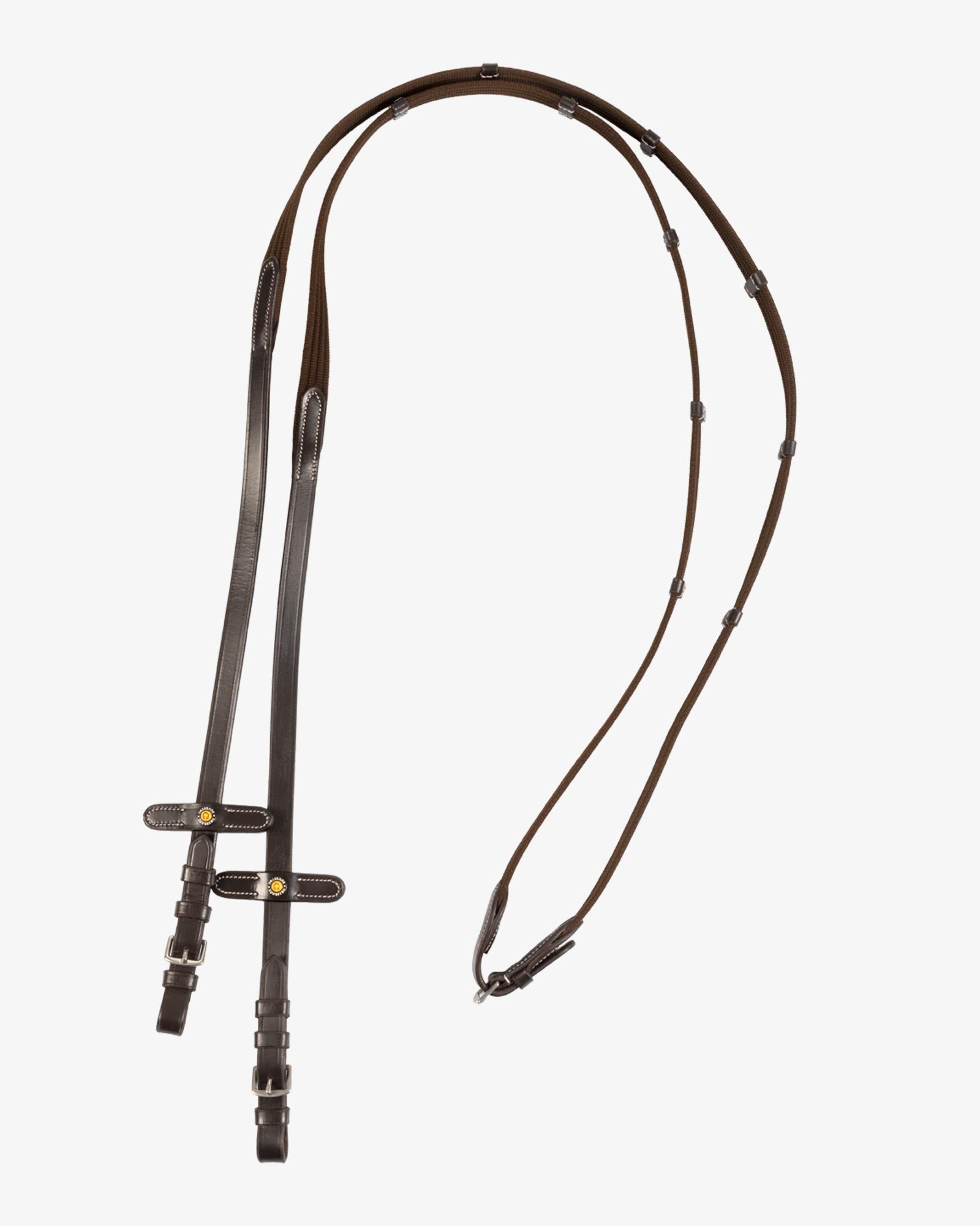 Equestro Sioux Leather Reins With Webbing Strap Dark Brown - Leatherwork FULL