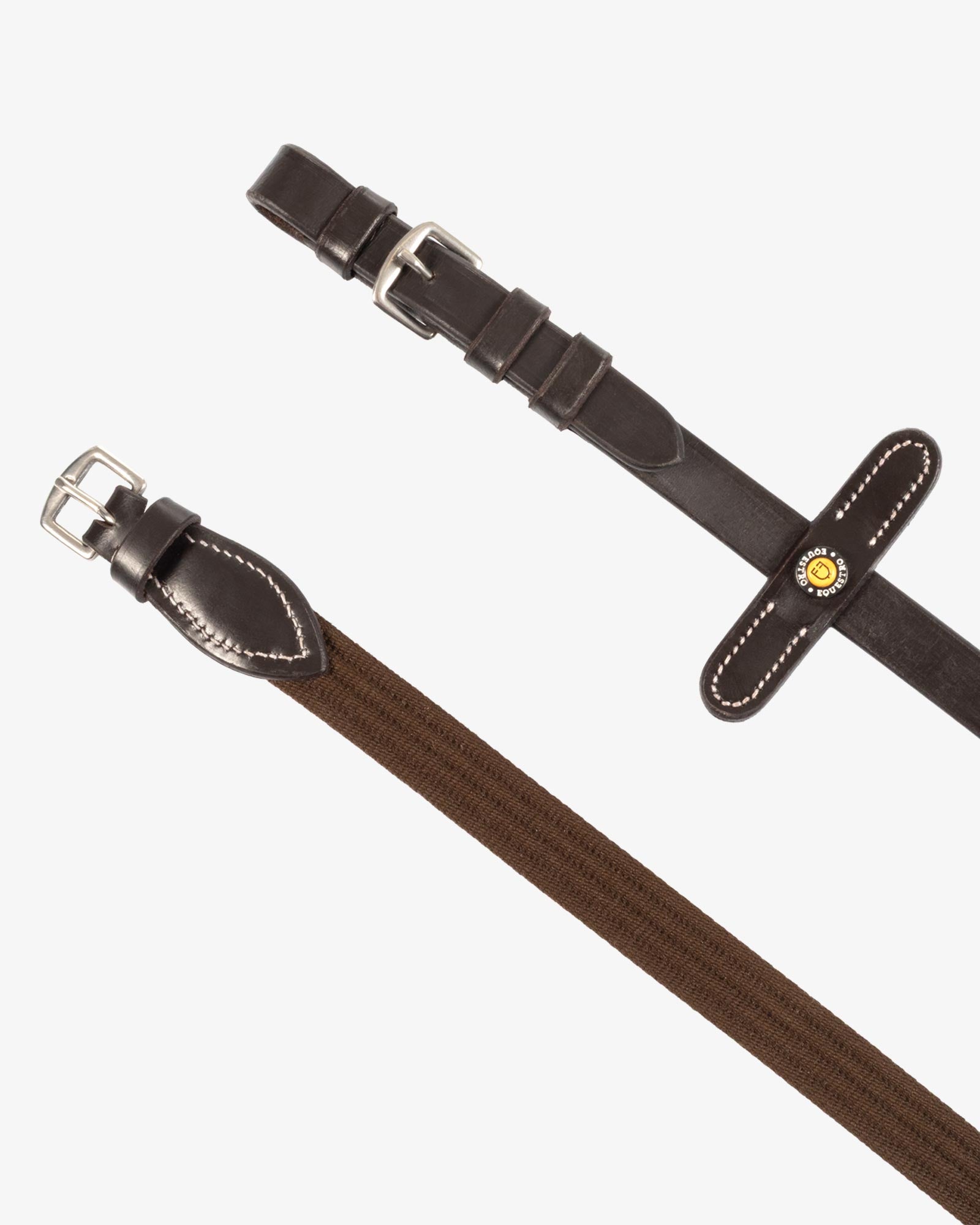 Equestro Sioux Leather Reins With Webbing Strap Dark Brown