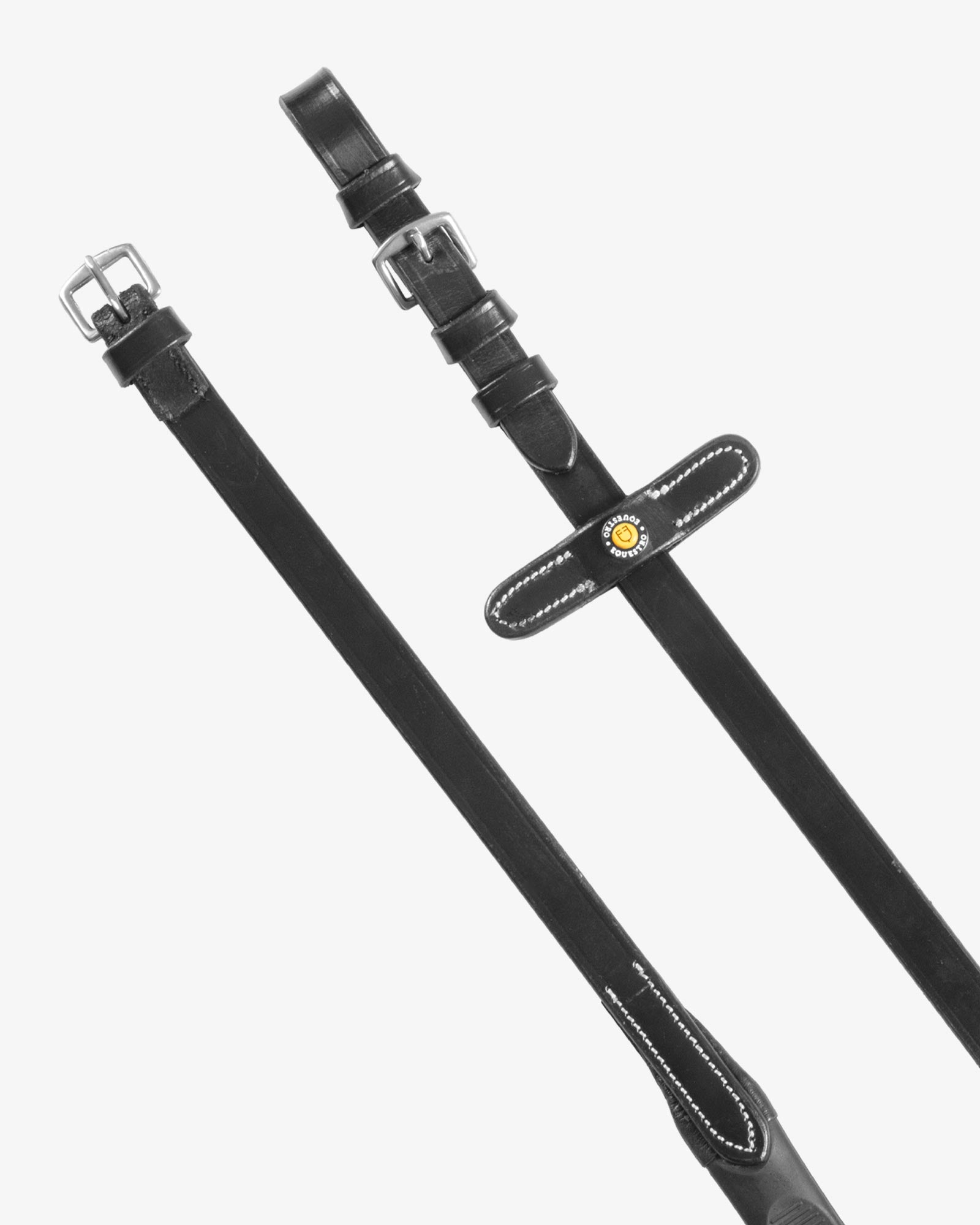 Equestro Leather Magna Reins With Rubber Grip Black