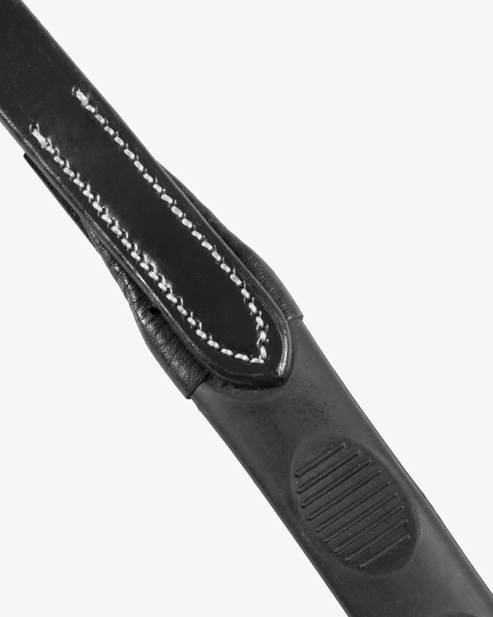 Equestro Leather Magna Reins With Rubber Grip Black