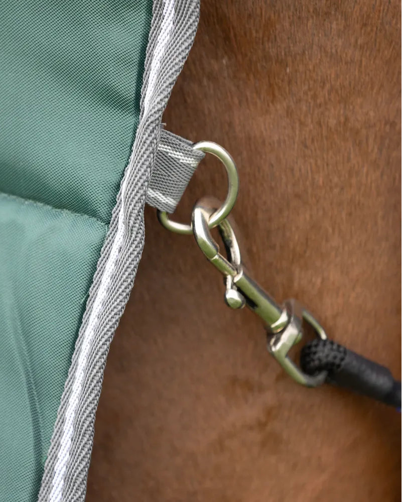 Close-up of Green Horse Stable Rug Attachment - StormX Empra Winter Neck Cover
