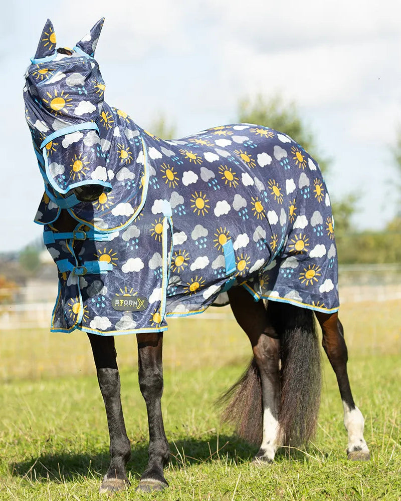 STORMX Original Horse Fly Rug: Come Rain or Shine! Equiflair. Mesh, Weather Print, Protection, Integrated Neck Cover.