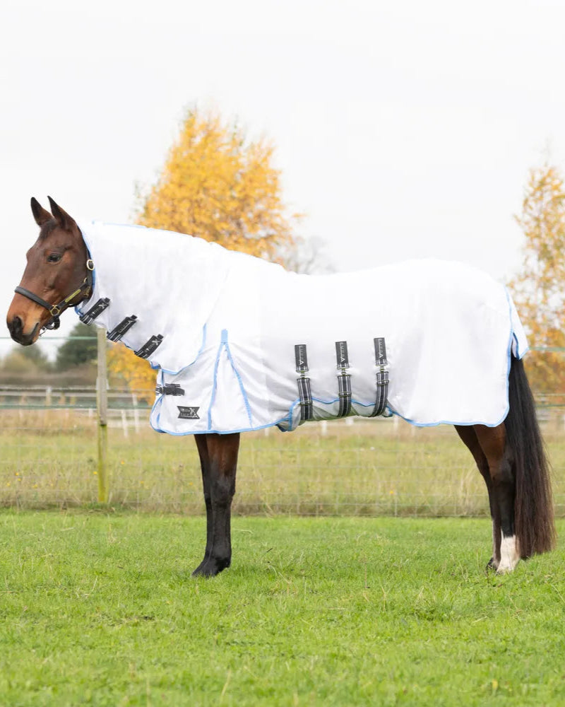 Stormx Empra Gladiator Horse Fly Rug - UV Protection, White/Light Blue | Equiflair