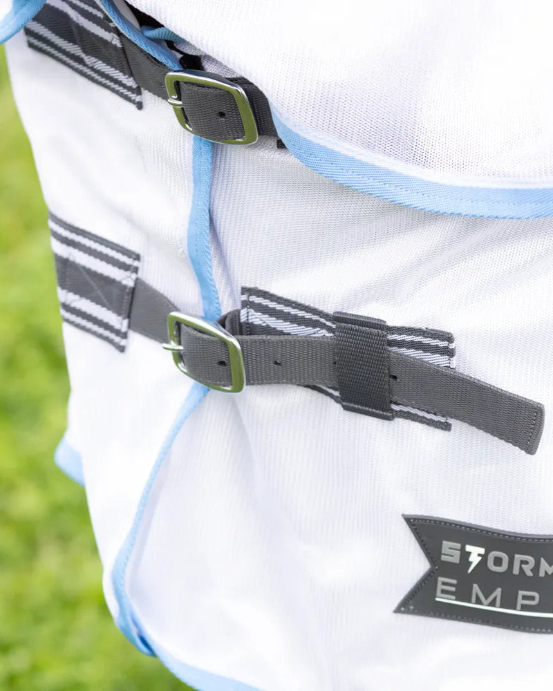 Stormx Empra Gladiator UV Horse Fly Rug - White/Light Blue, Buckles, UV Protection