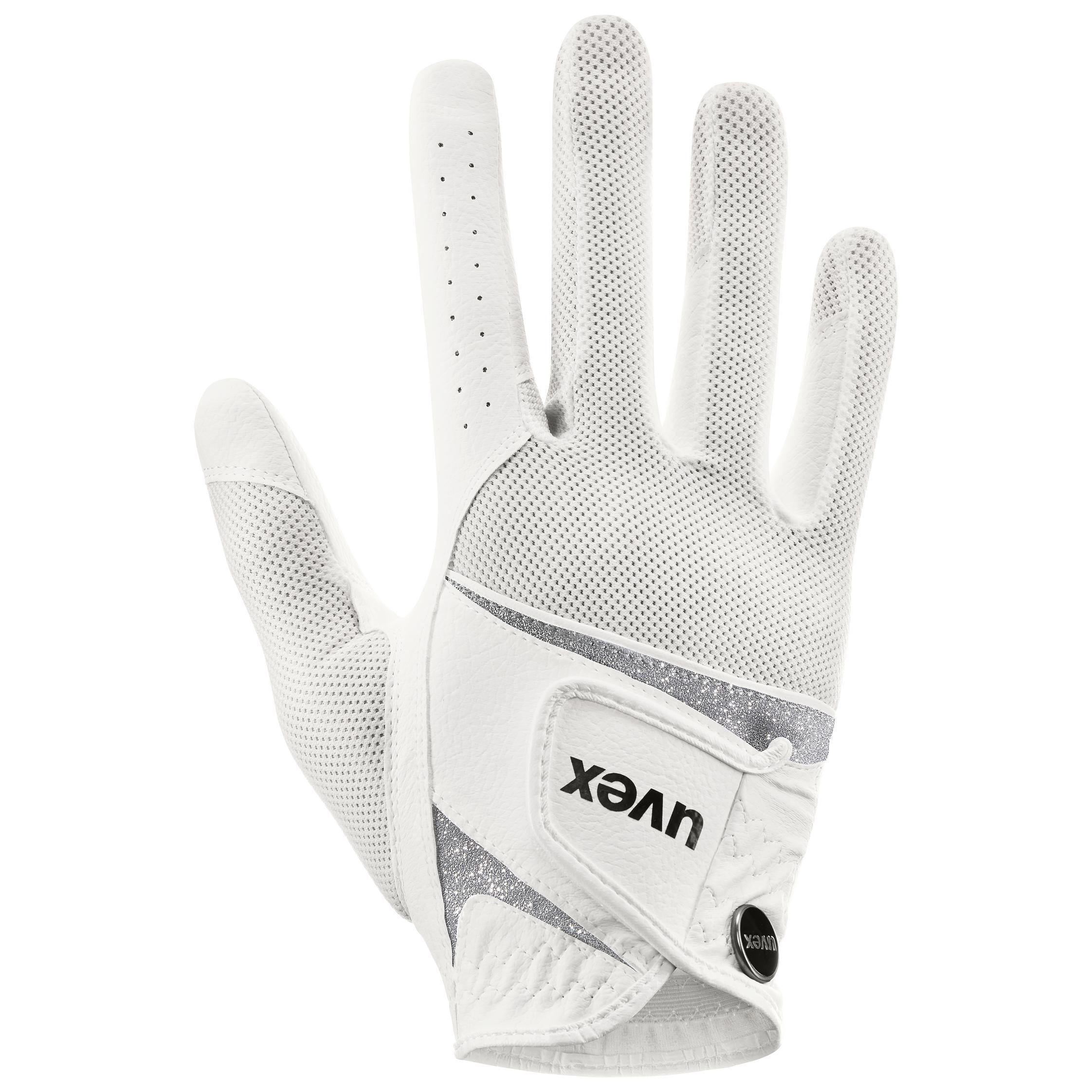 UVEX SUMAIR GLAMOUR Riding Glove - White & Silver, grip comfort glamor leather equestrian