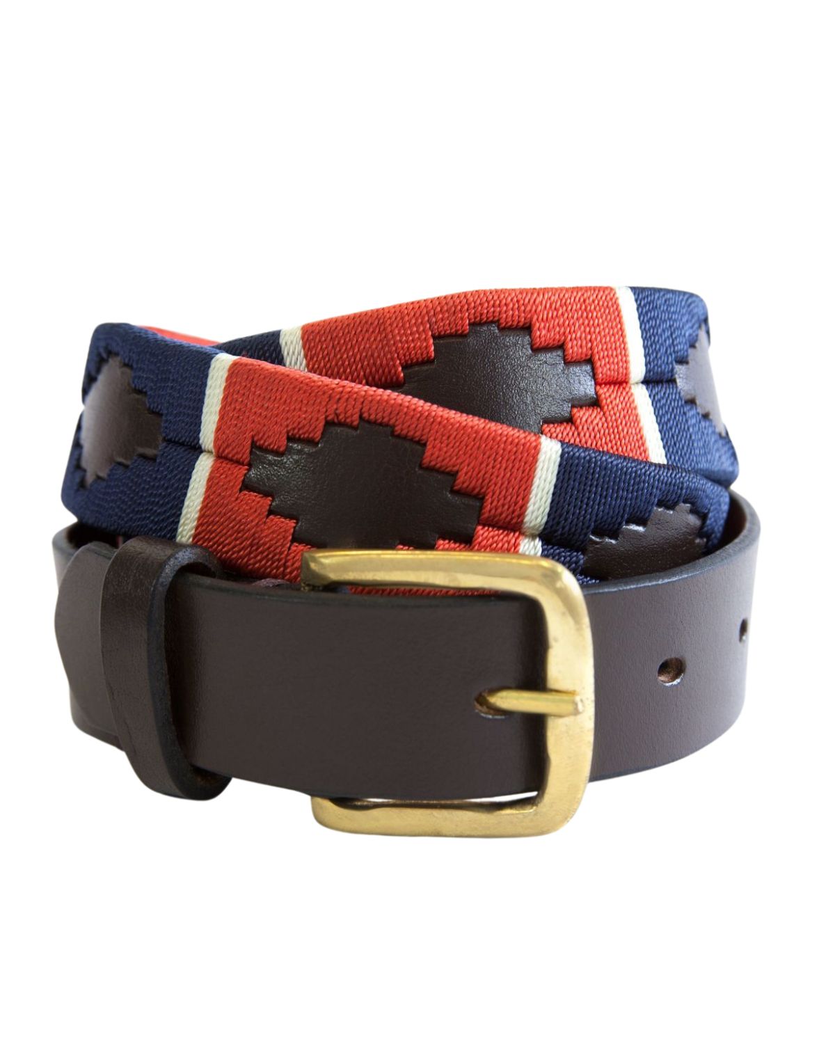 KM Elite Traditional Polo Belt - Red, Cream, Navy Leather Belt by Equiflair