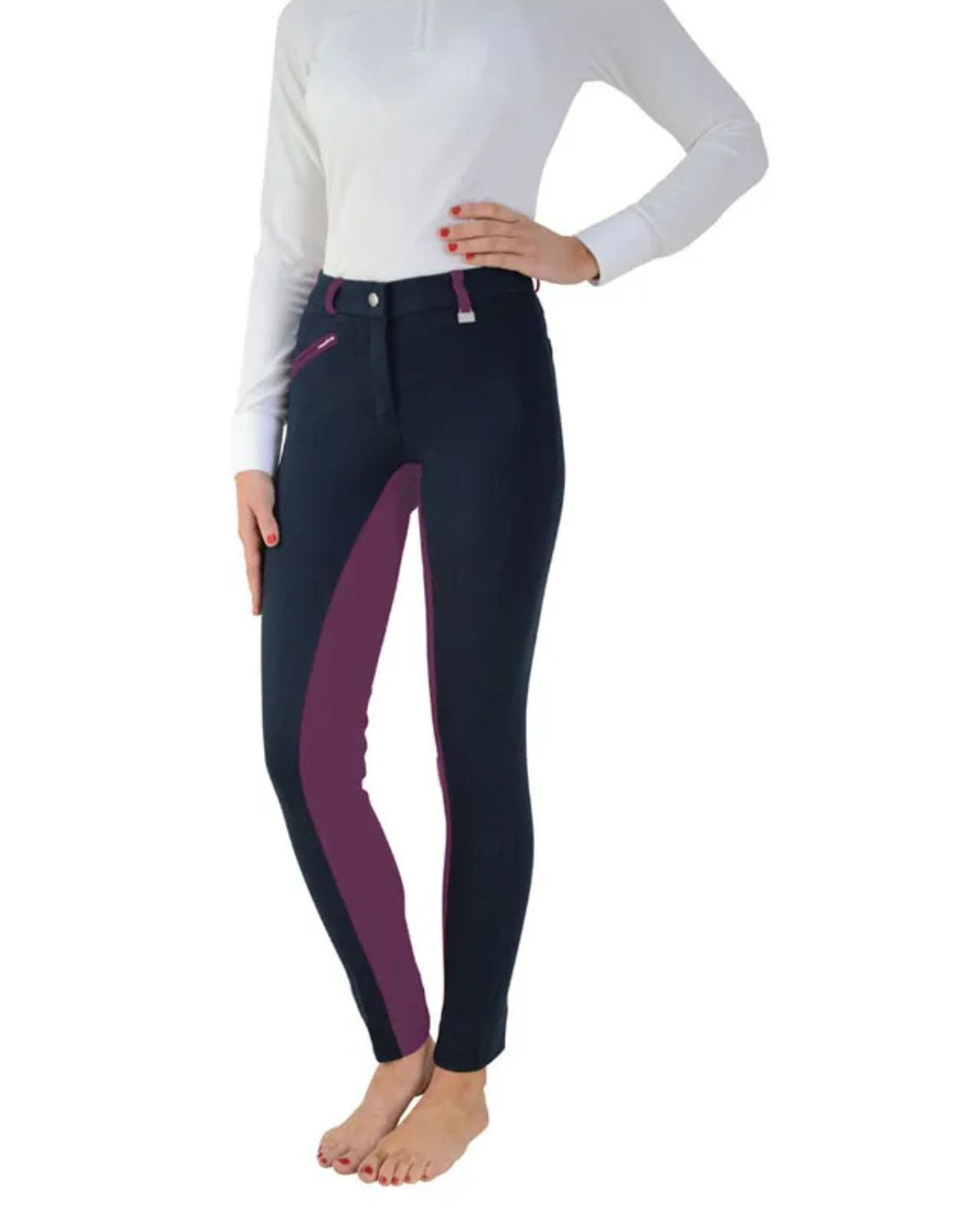 Hy Equestrian Manby Ladies Jodhpurs Navy/Burgundy
