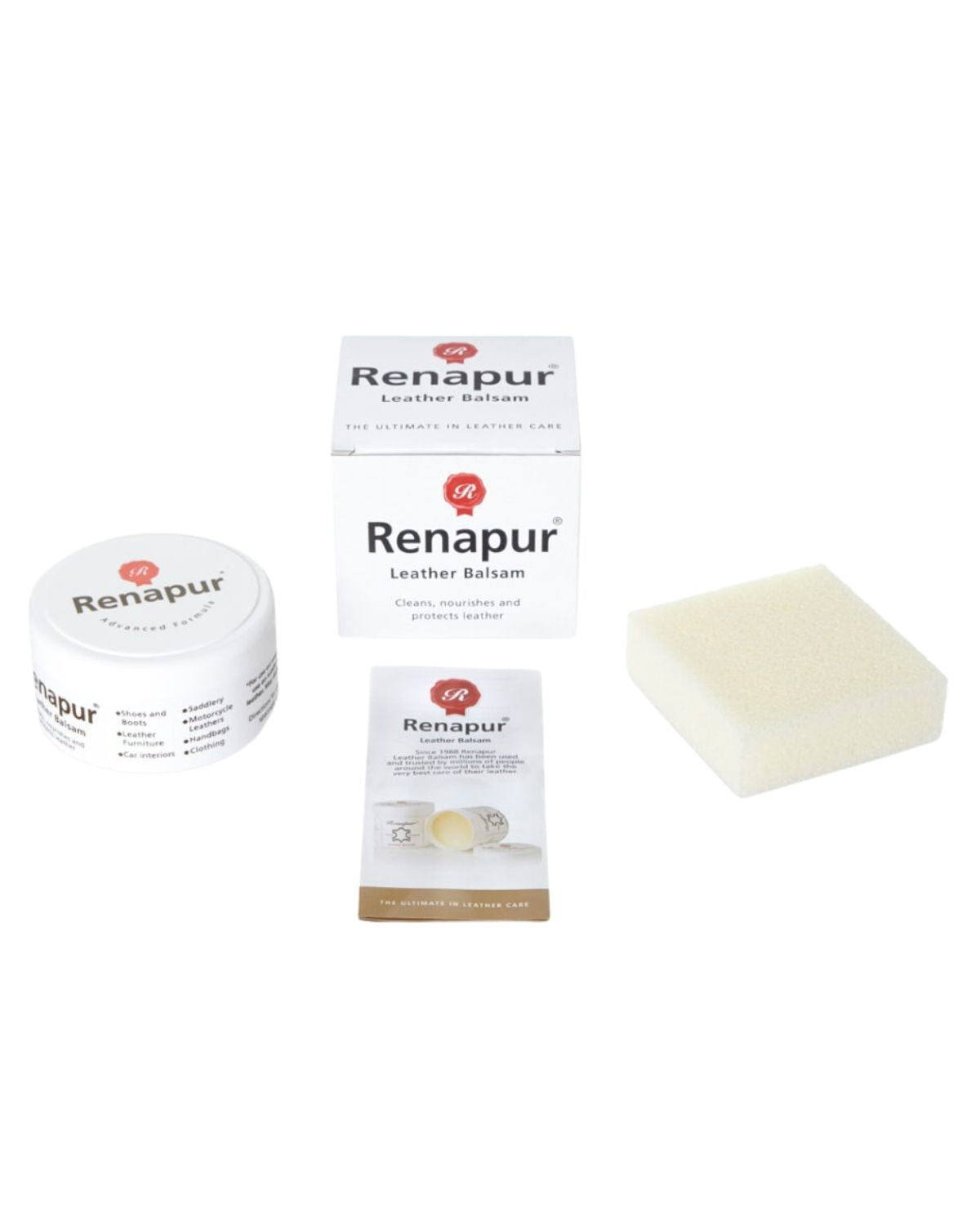 Renapur Leather Balsam Kit: Conditioner, Protectant, Cleaner & Sponge | Shop Now