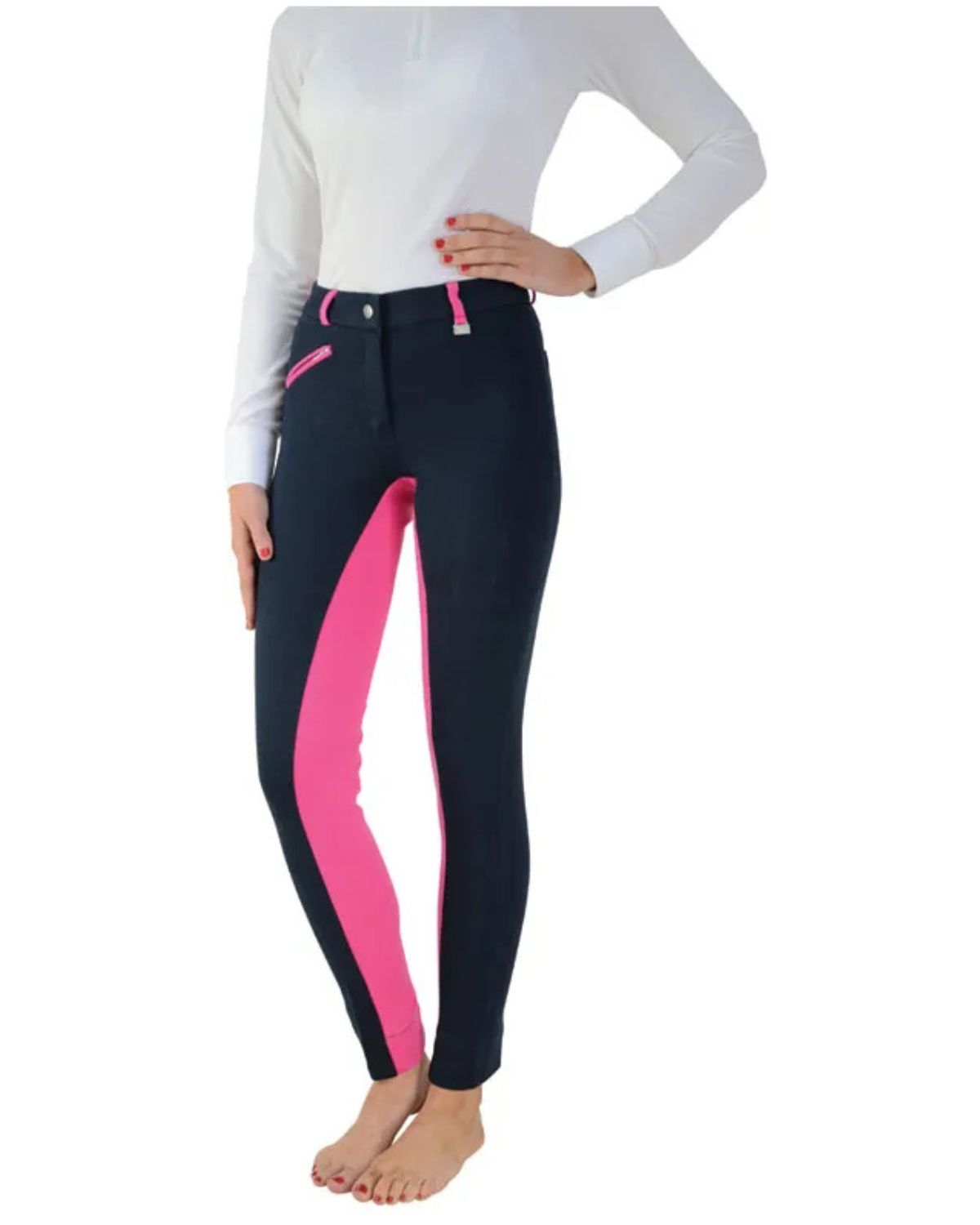 Hy Equestrian Manby Ladies Jodhpurs Navy/Raspberry