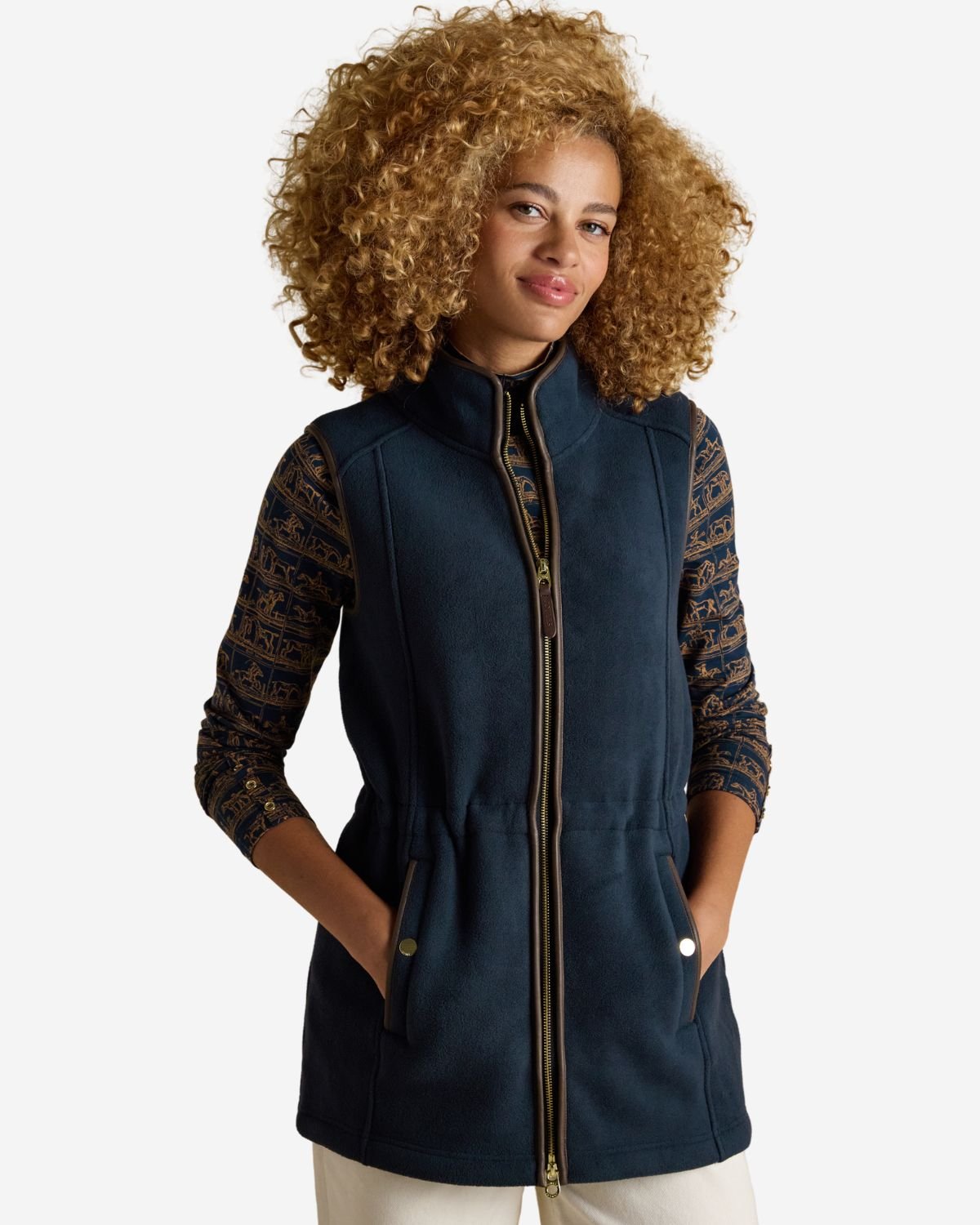 Joules Heritage Navy Blue Longline Fleece Gilet | Equiflair