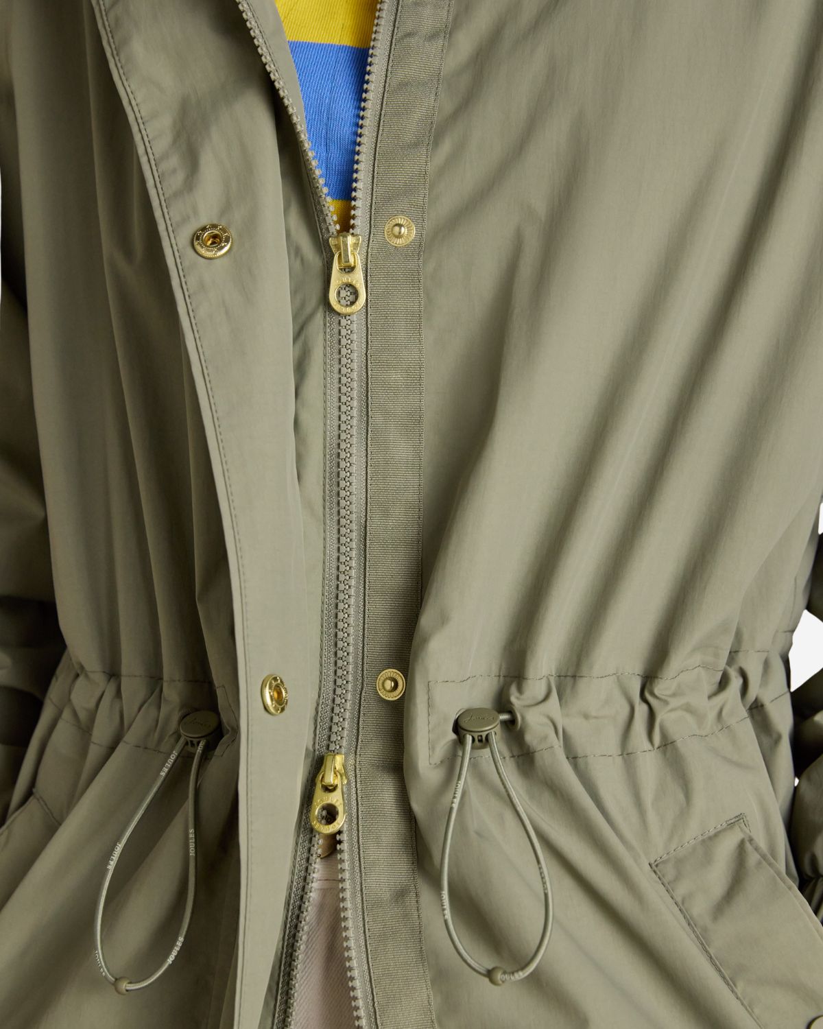 Joules Hensley Khaki Green Longline Waterproof Coat with Packable Hood | Equiflair