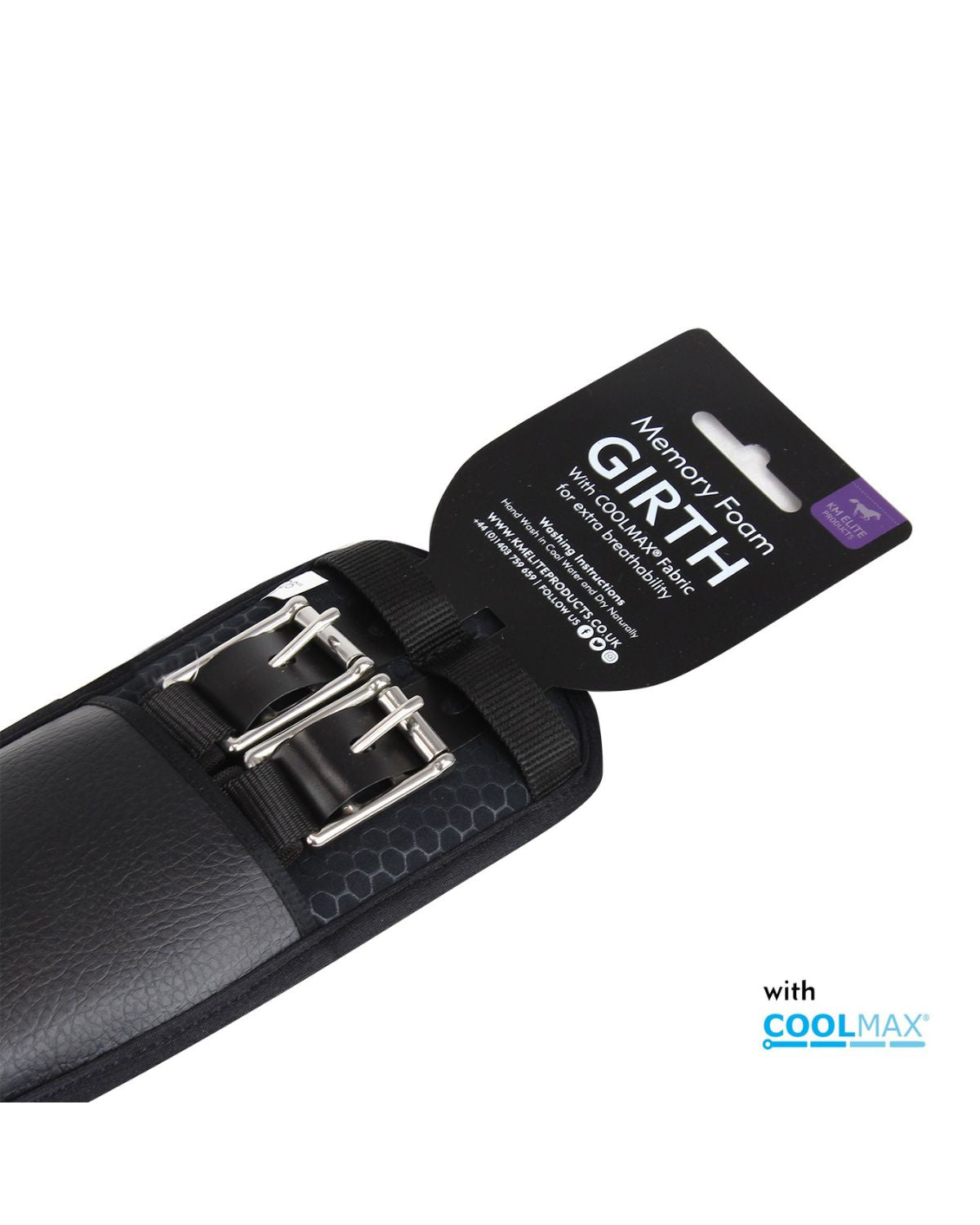KM Elite Memory Foam Dressage Girth - Black Coolmax Fabric, Horse Riding Comfort