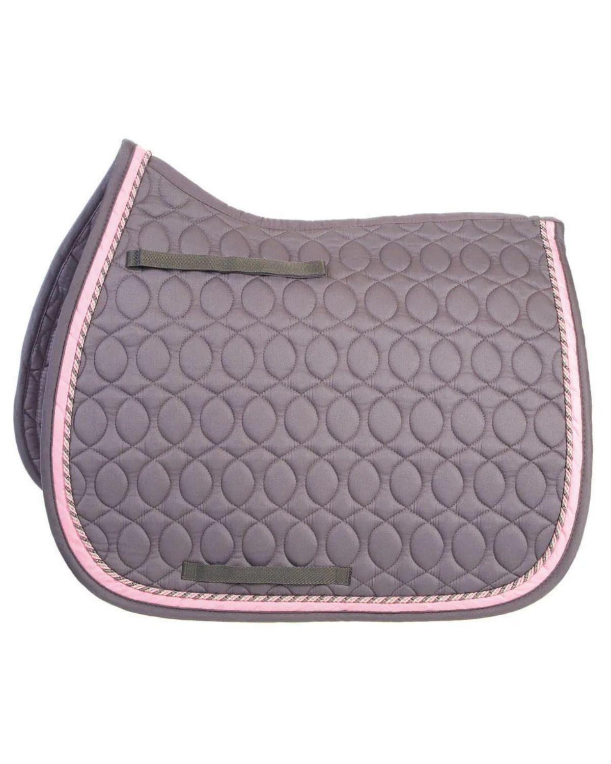 Hy Equestrian Deluxe Saddle Pad with Cord Binding Grey/Grey, Pink & Silver Cord