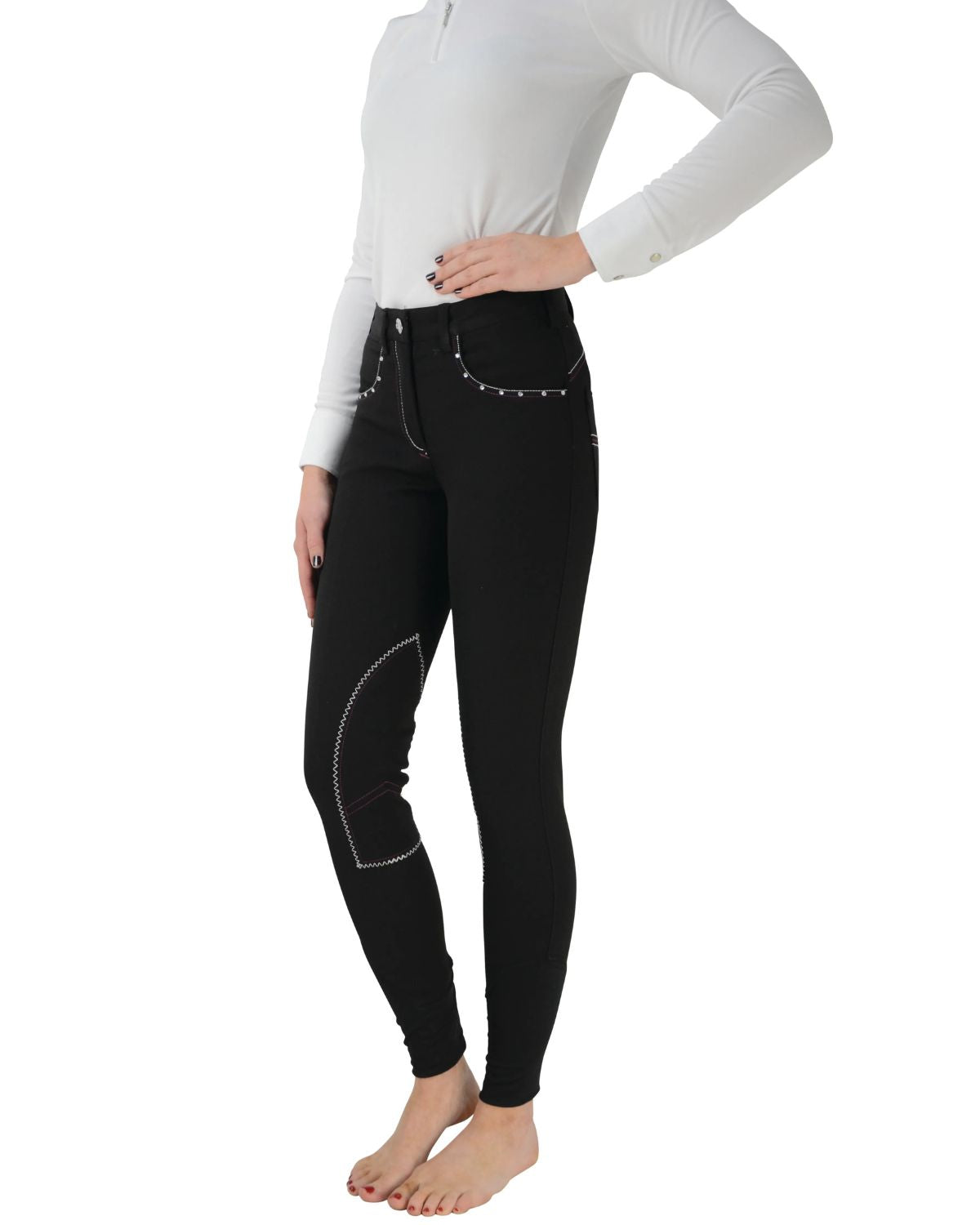 Hy Equestrian Diamante Ladies Breeches Black/Berry