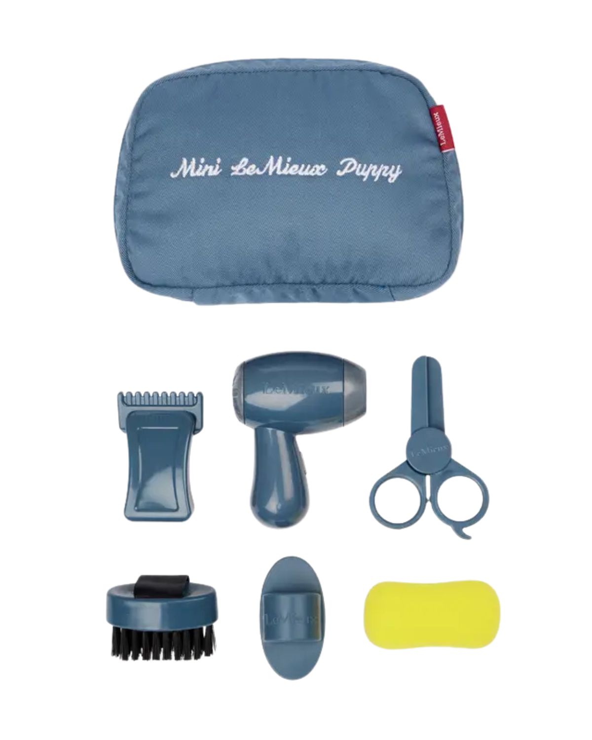 LEMIEUX Toy Puppy Grooming Kit - Ice Blue - Kids Pretend Play Dog Grooming Set - Brush, Clippers, Dryer, Scissors, Sponge