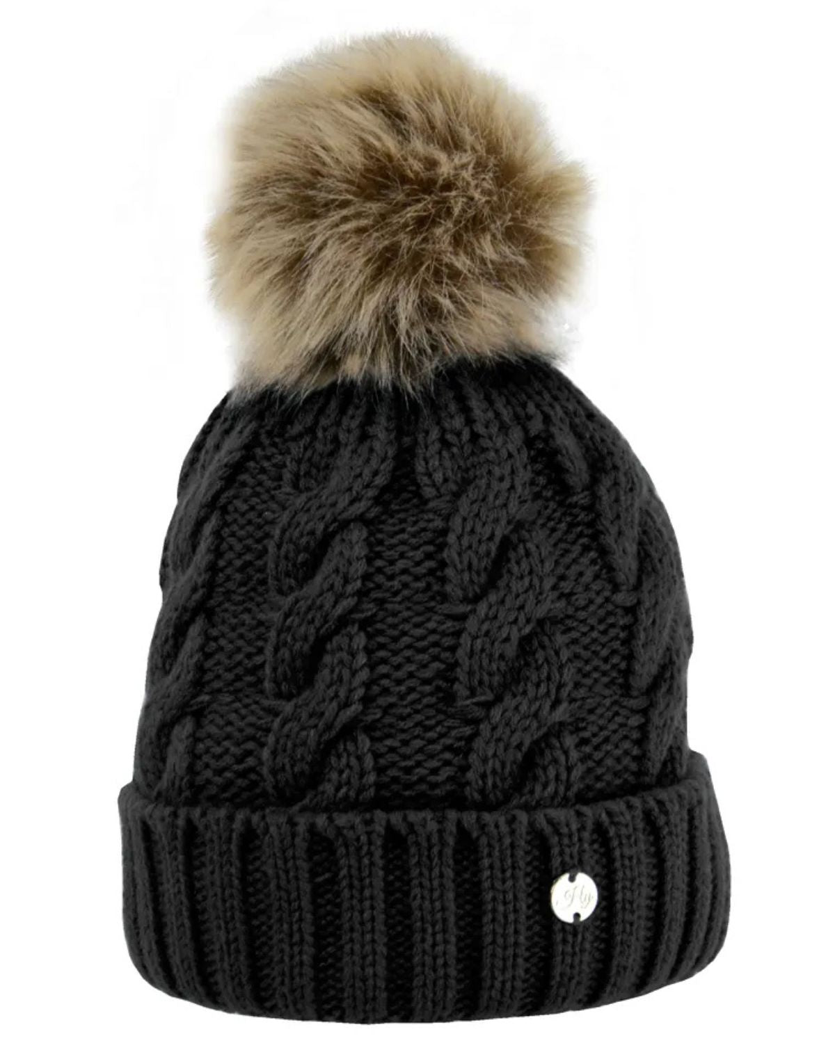 Hy Equestrian Melrose Cable Knit Bobble Hat Black