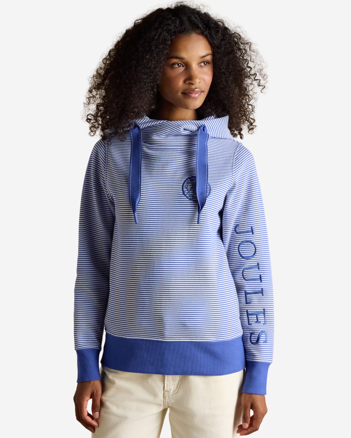 Joules Rushton Blue & White Striped Cotton Cowl Neck Hoodie