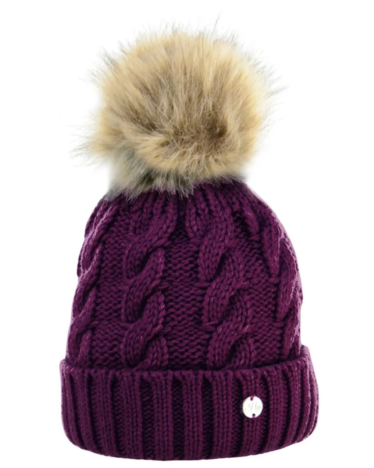 Hy Equestrian Melrose Cable Knit Bobble Hat Damson