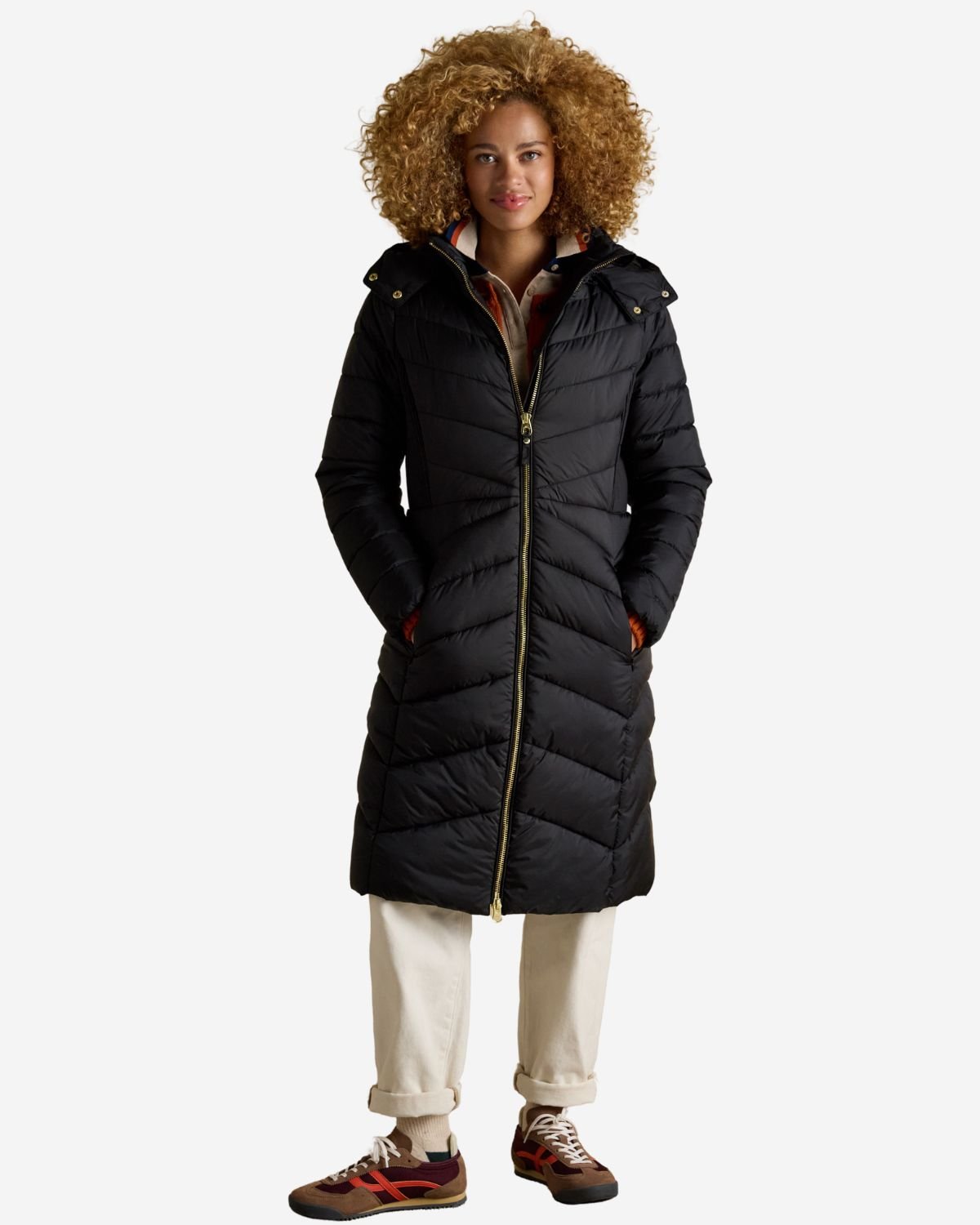 Joules Pembury Black Showerproof Longline Padded Coat with Hood | Equiflair