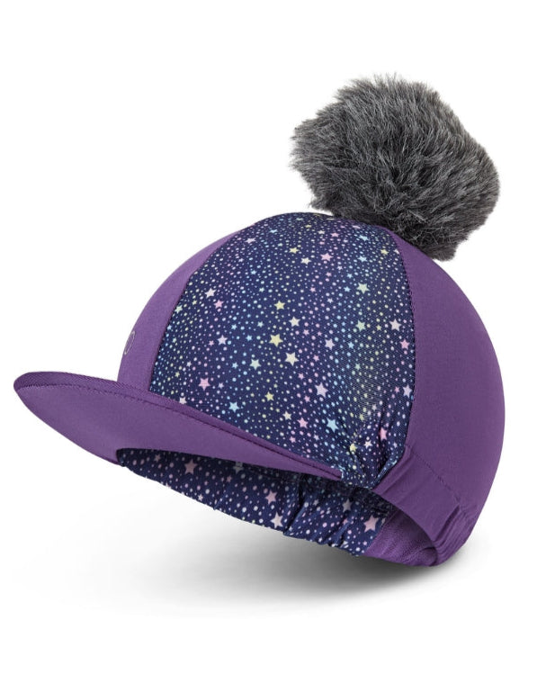 Purple Stars Riding Hat Silk with Pom Pom - CameoTech Equestrian Helmet Cover - Equiflair
