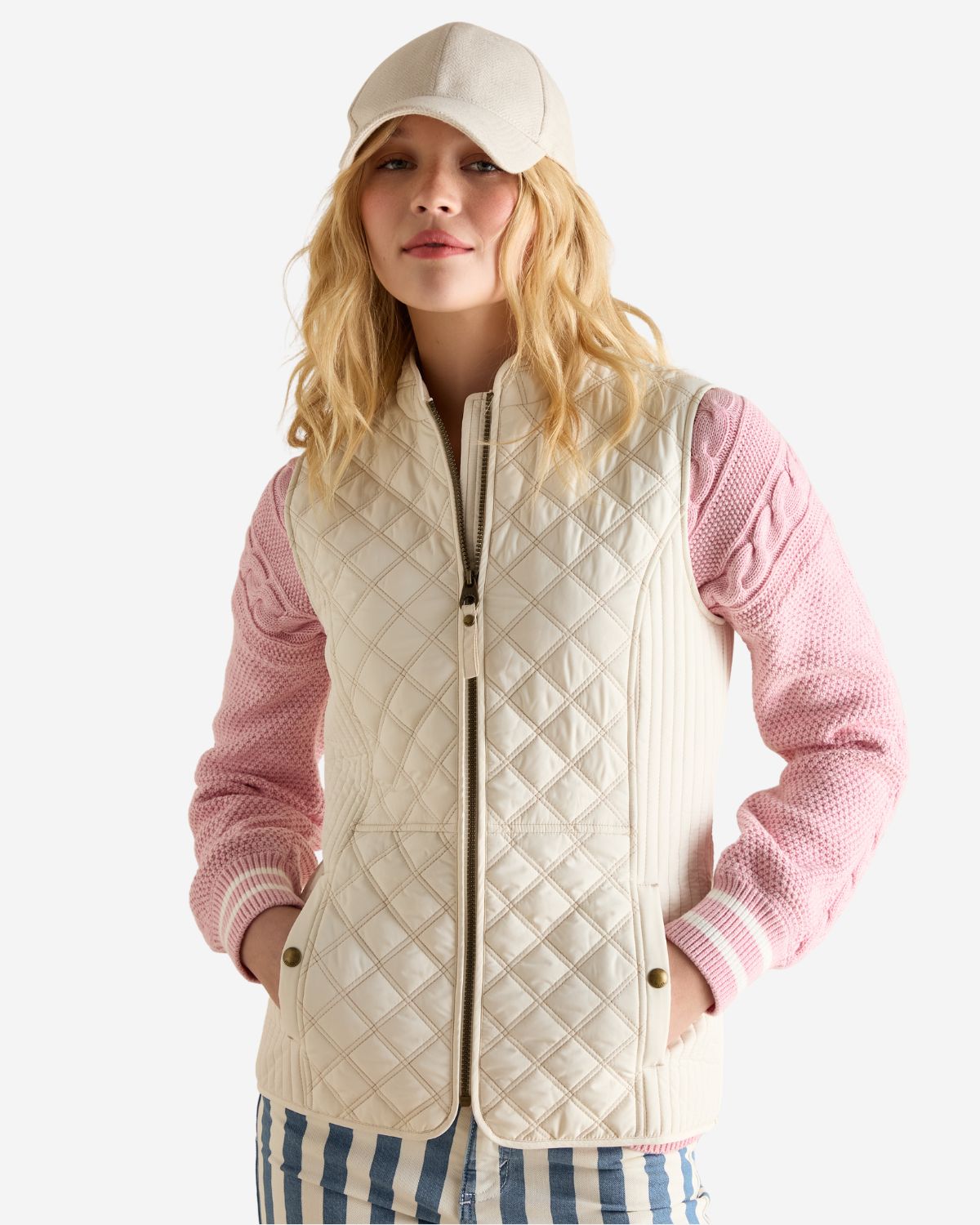 Joules Minx Showerproof Diamond Quilted Gilet Cream