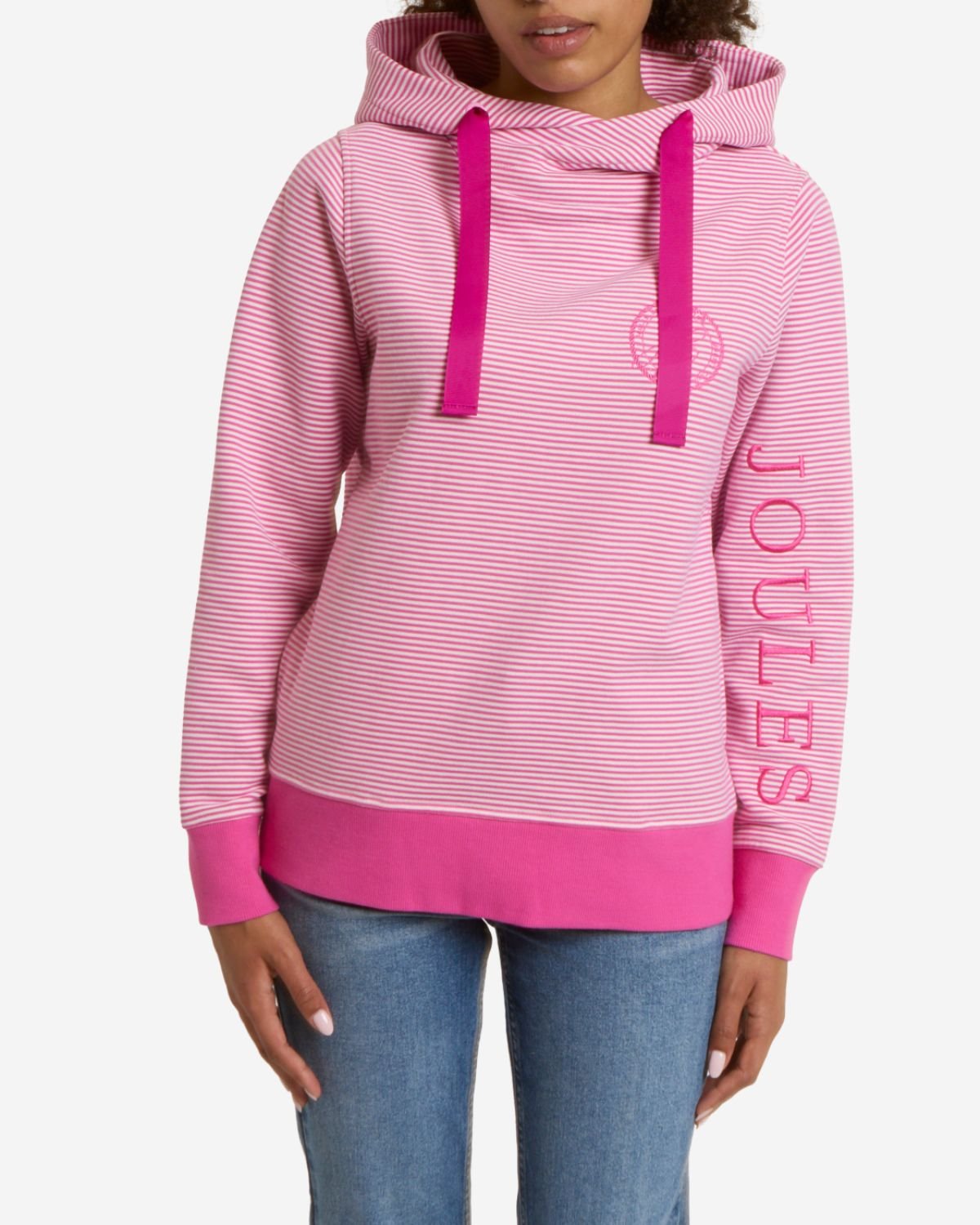 Joules Rushton Pink & White Striped Cotton Cowl Neck Hoodie | Equiflair