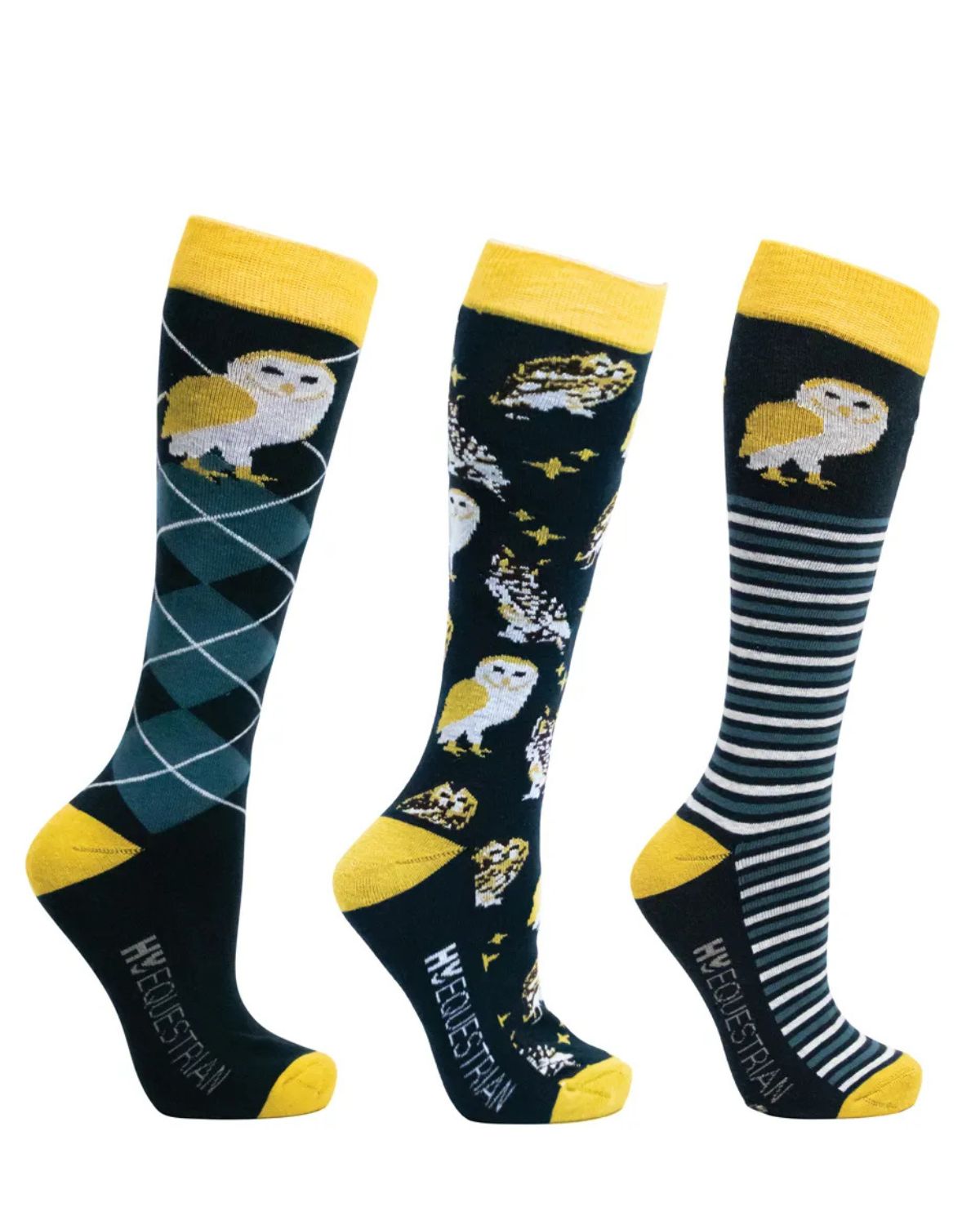 Hy Equestrian Night Owl Socks Pack of Navy/Yellow - Riding Socks Clothing location-31143526467-outofstock