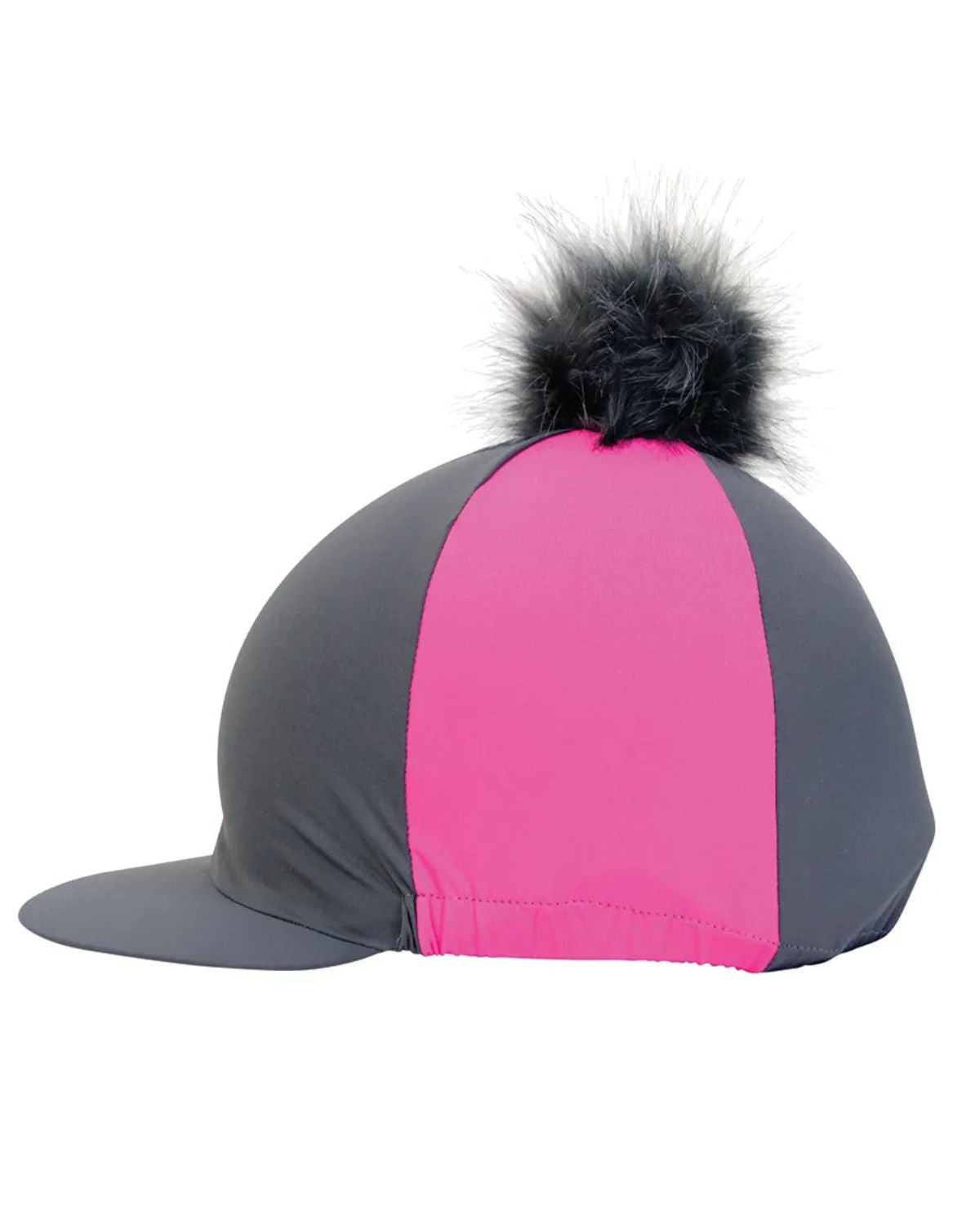 Hy Equestrian Hat Cover with Faux Fur Pom Pom Grey/Pink
