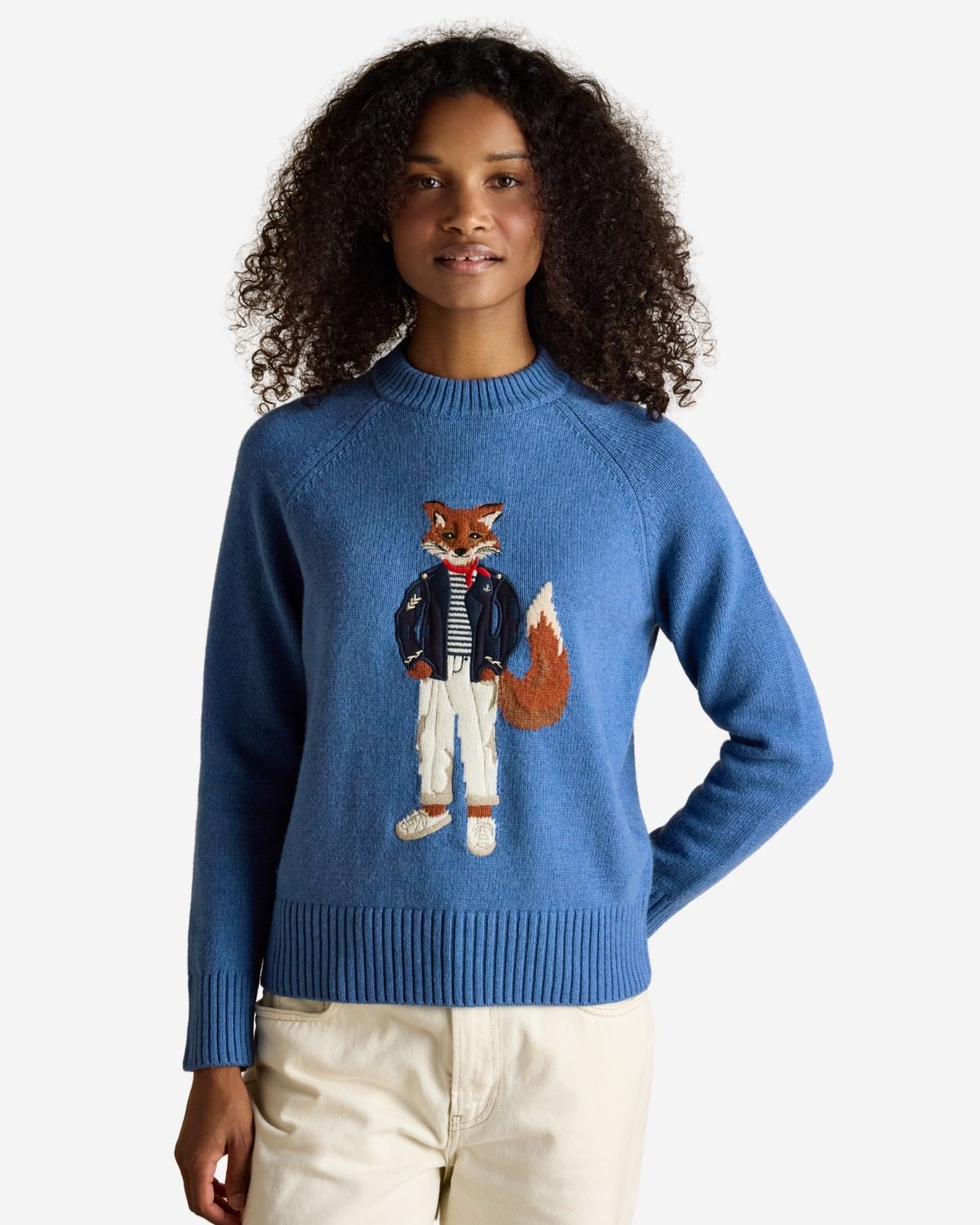Joules Mariner Blue Intarsia Cotton - Rich Crew Neck Jumper | Equiflair