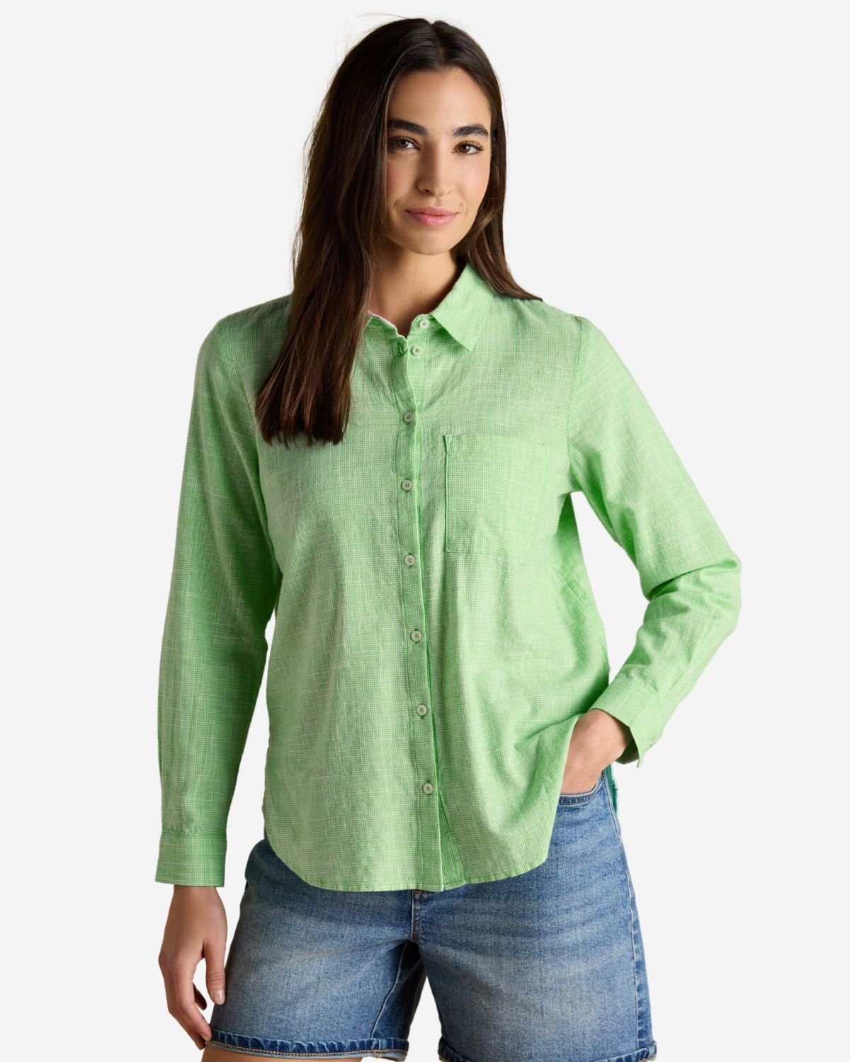 Joules Ida Green Puppytooth Long Sleeve Cotton Shirt | Equiflair