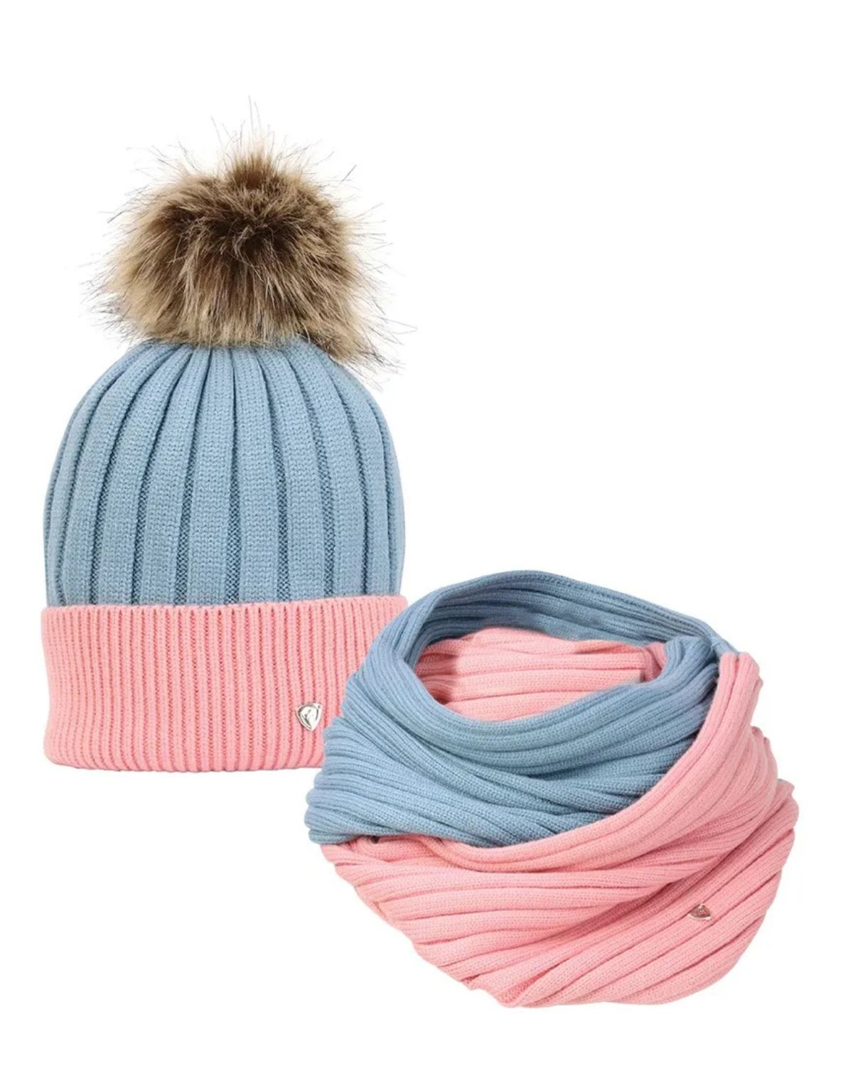 Hy Equestrian Synergy Luxury Bobble Hat and Snood Bundle Deal Aqua/Rose - Clothing Leisure Wear