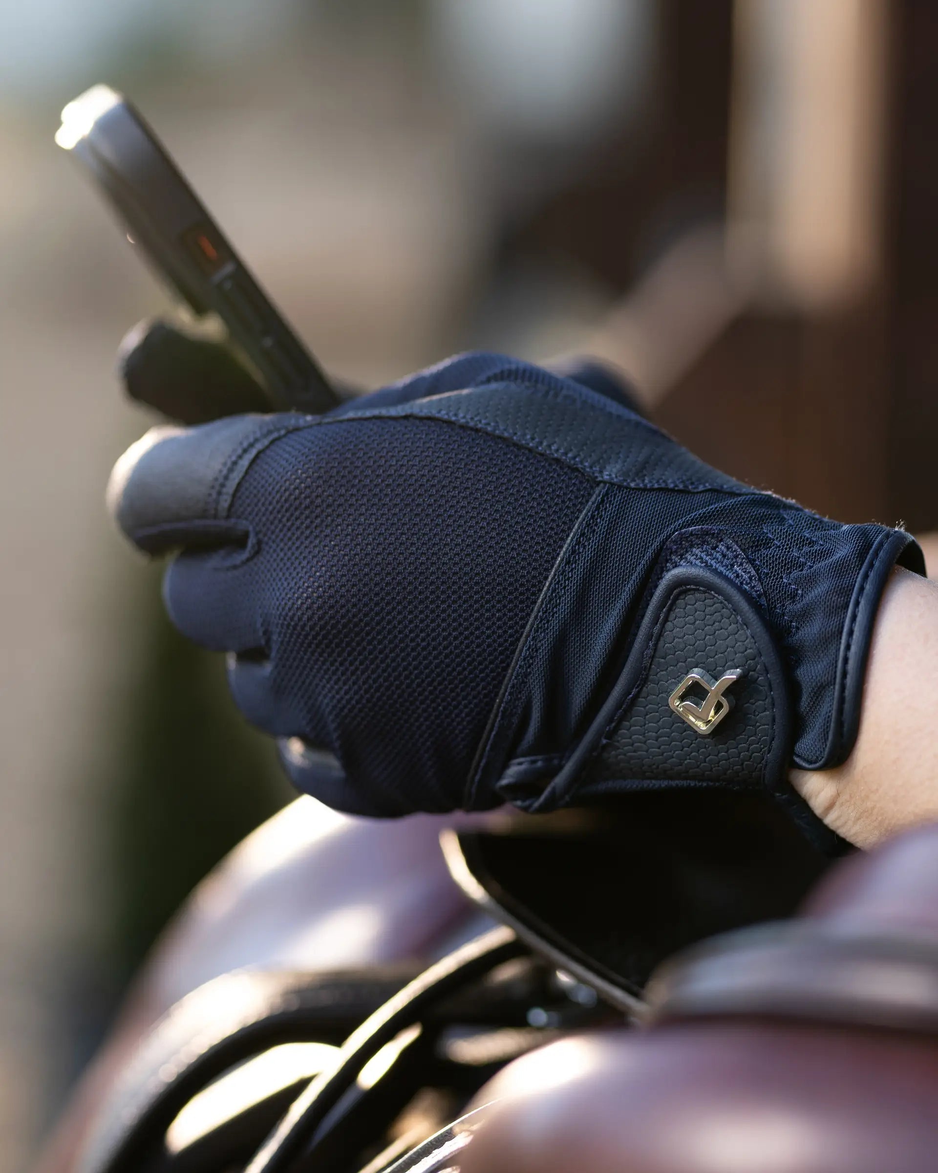 Lemieux Pro Mesh Navy Riding Glove: Lightweight, breathable summer equestrian glove for ultimate rein grip & comfort.