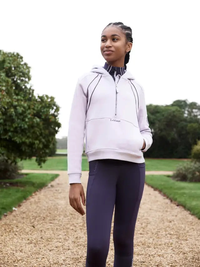 LEMIEUX Young Rider Hettie Lilac Hoodie, Equiflair. Half zip stylish cotton hoodie for kids.