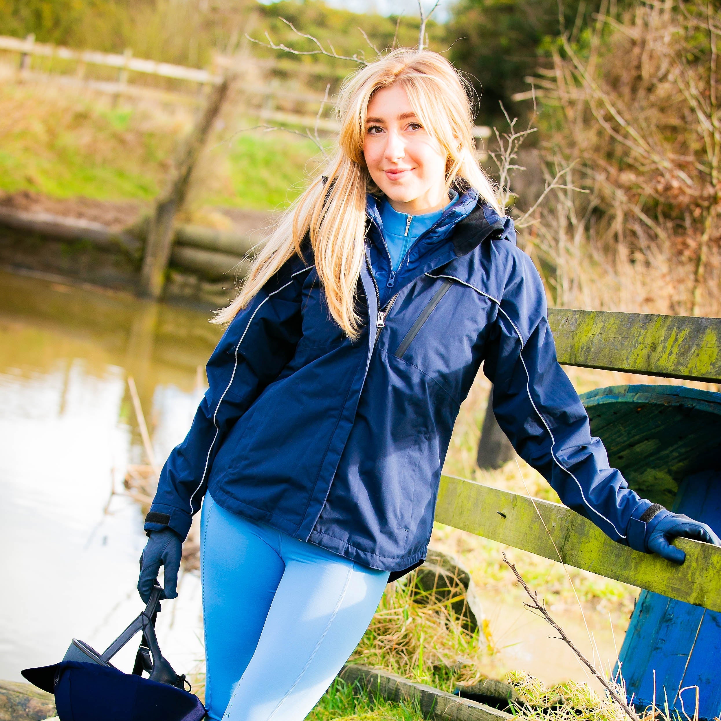 Equiflair CAMEO All-Season Riding Jacket Navy - Waterproof Equestrian Coat with Hood & Riding Vents