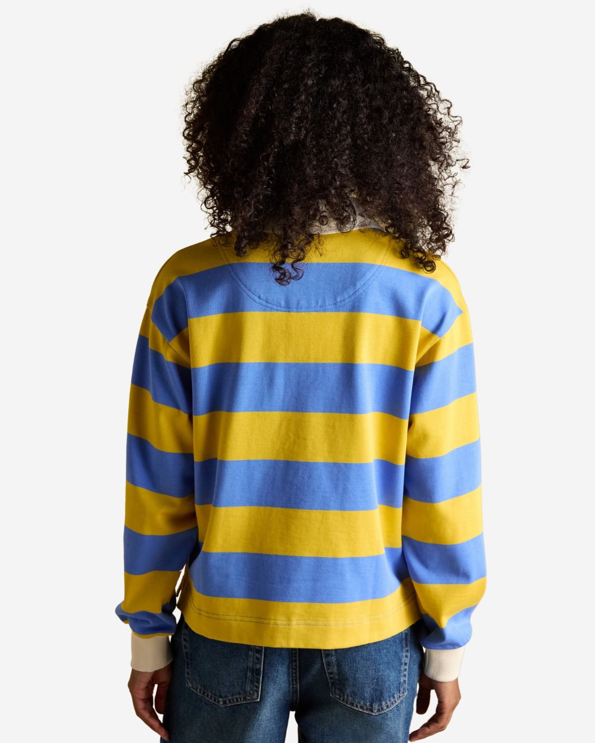 Joules Lara Yellow and Blue Stripe Boxy Fit Rugby Shirt | Equiflair