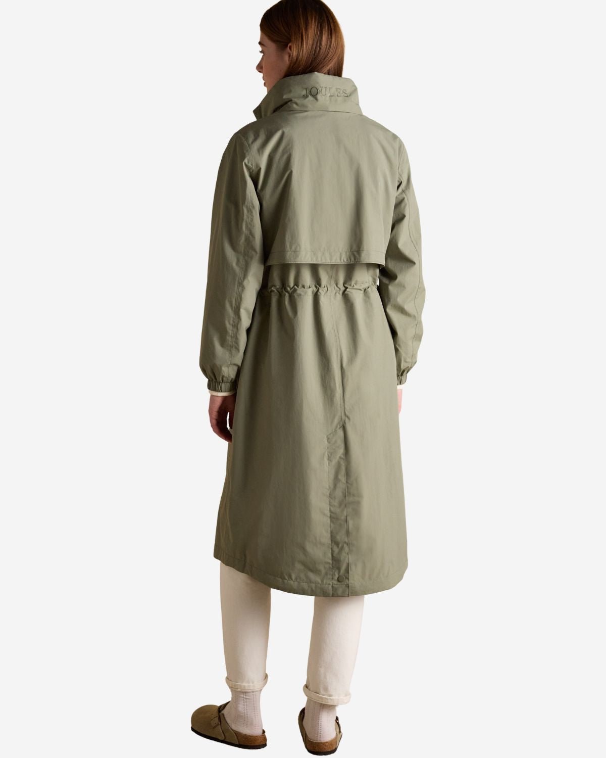 Joules Hensley Khaki Green Longline Waterproof Coat with Packable Hood | Equiflair