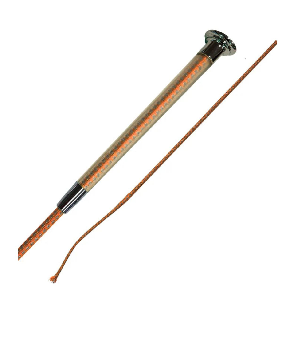 Woof Wear Hi Vis Orange Riding Whip: Reflective schooling whip with gel handle and 10cm flick for horse riding visibility.