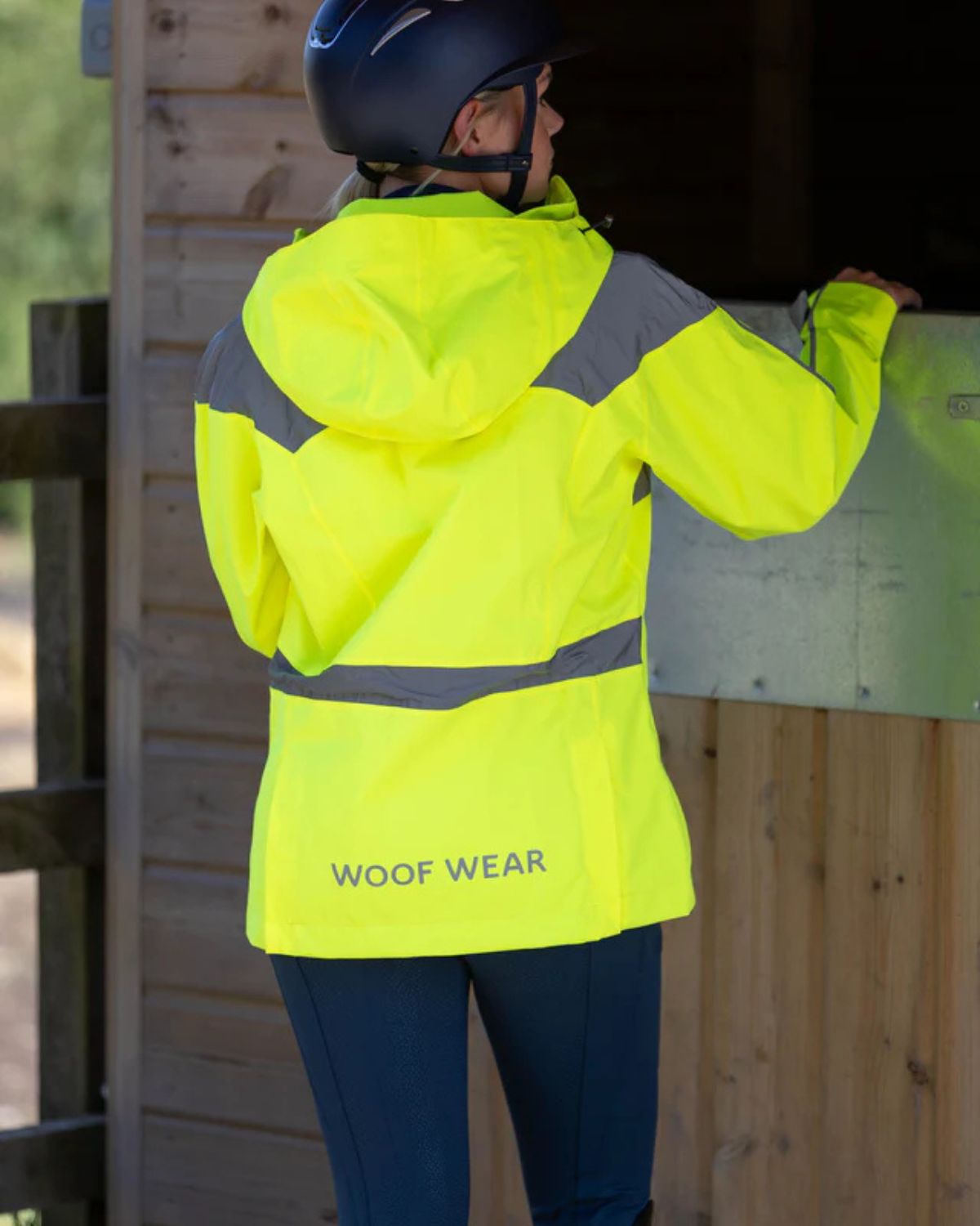 WOOF WEAR Hi Viz Yellow Riding Jacket - Waterproof, Reflective, All Season Visibility for Horse Riders.