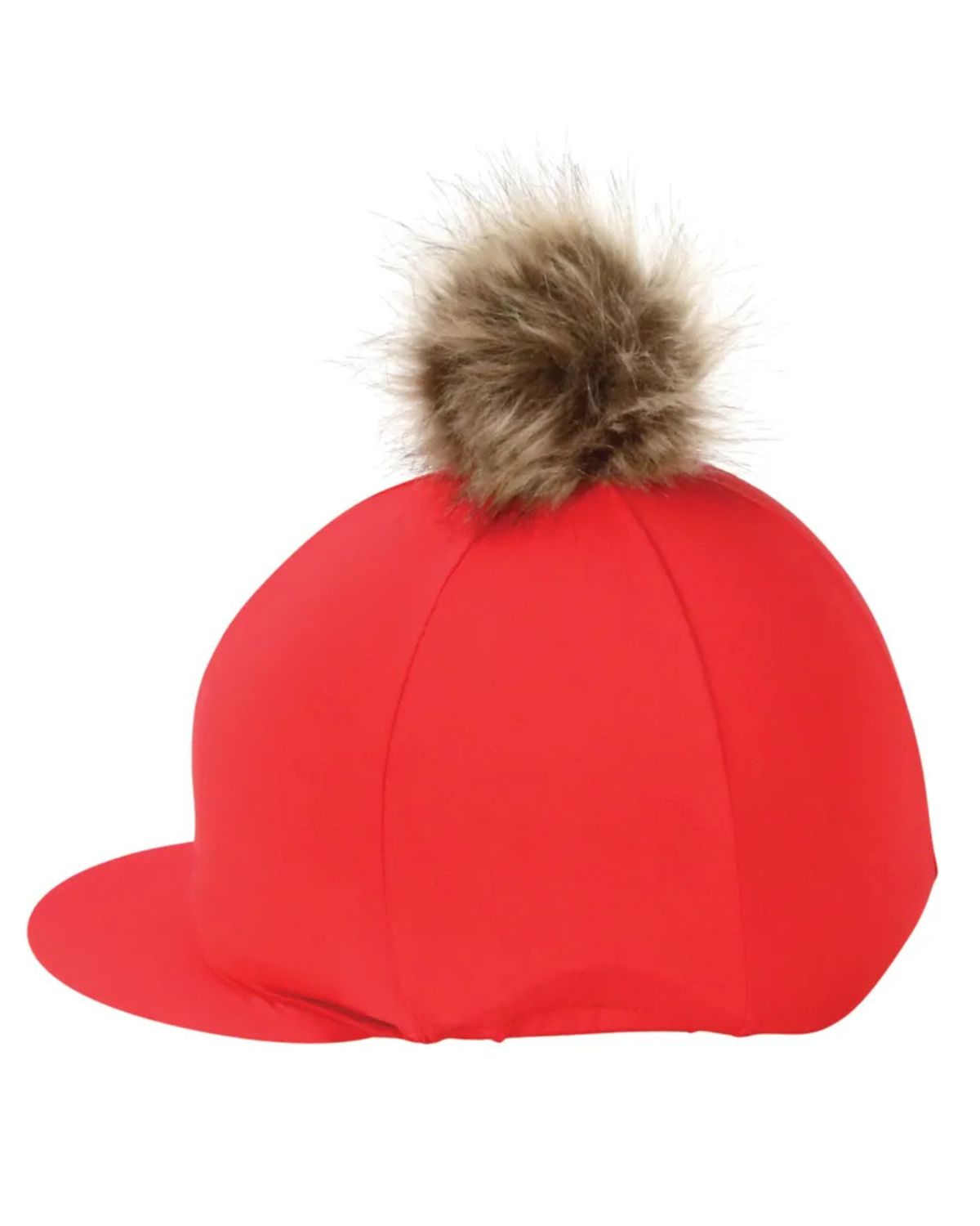 Hy Equestrian Hat Cover with Faux Fur Pom Pom Red