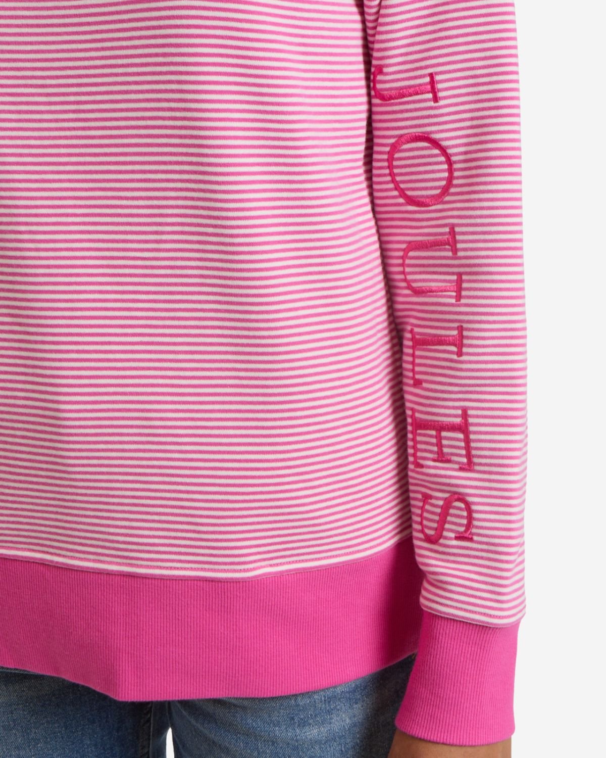 Joules Rushton Pink & White Striped Cotton Cowl Neck Hoodie | Equiflair
