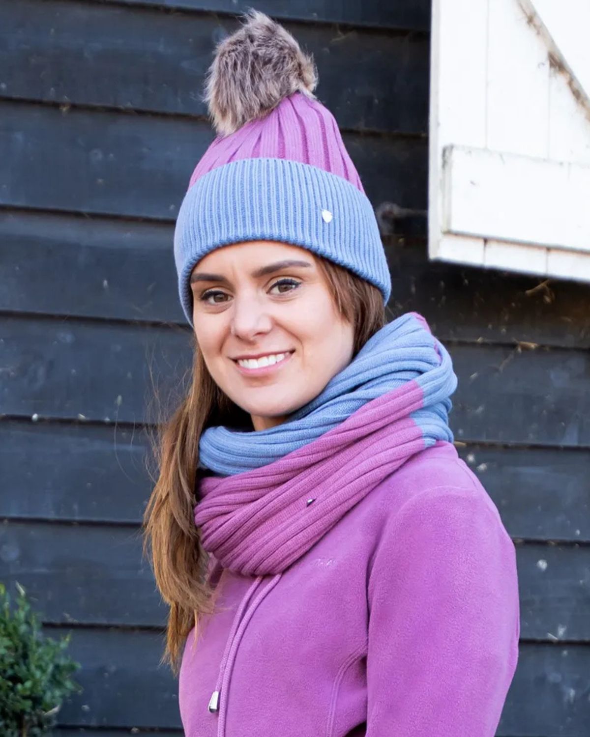 Hy Equestrian Synergy Luxury Bobble Hat and Snood Bundle Deal Grape/Riviera