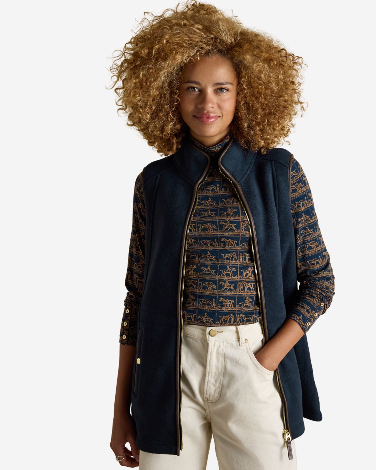 Joules Heritage Navy Blue Longline Fleece Gilet | Equiflair
