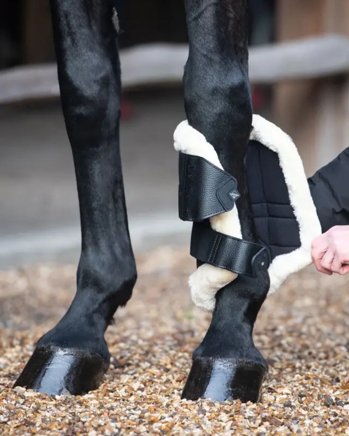 LeMieux Fleece Edged Mesh Brushing Boots Black/Natural - Horse Leg Protection