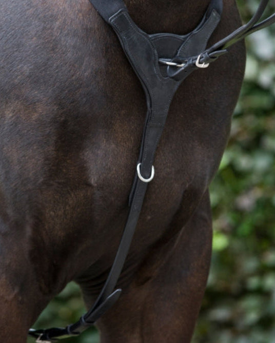 Brown Leather Horse Breastplate | Elasticated, Ergonomic | Martingale Attachment - Cob