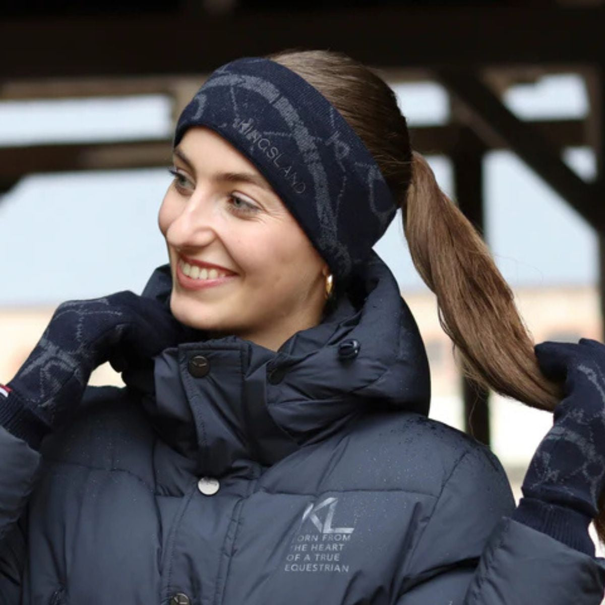 KINGSLAND KLVEA Navy Headband for Ladies - Wool Mix Equestrian Headwear with Jacquard Pattern, Comfortable and Stylish