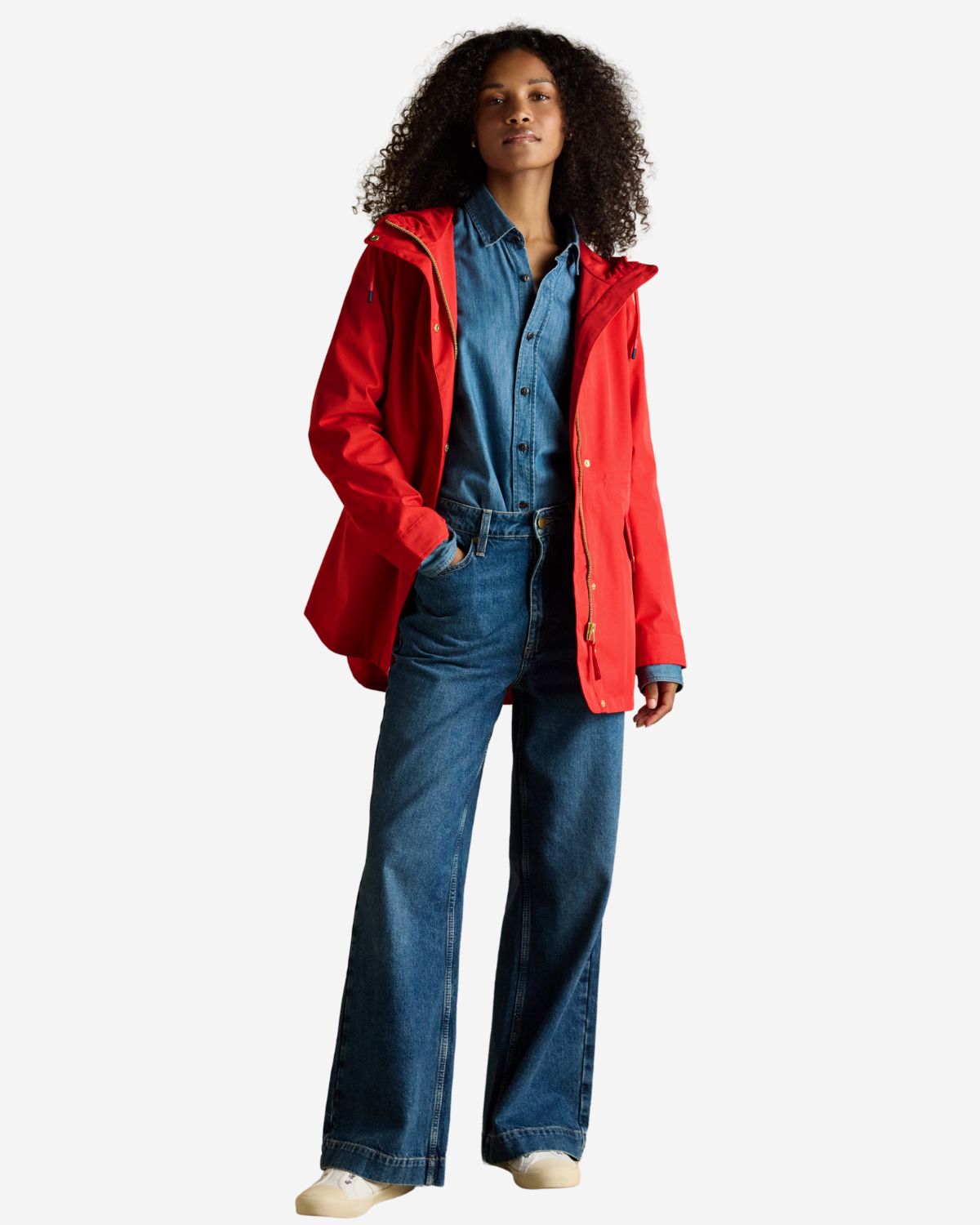 JOULES PORTWELL Red Hooded Waterproof Raincoat - Stylish Women's Rain Jacket