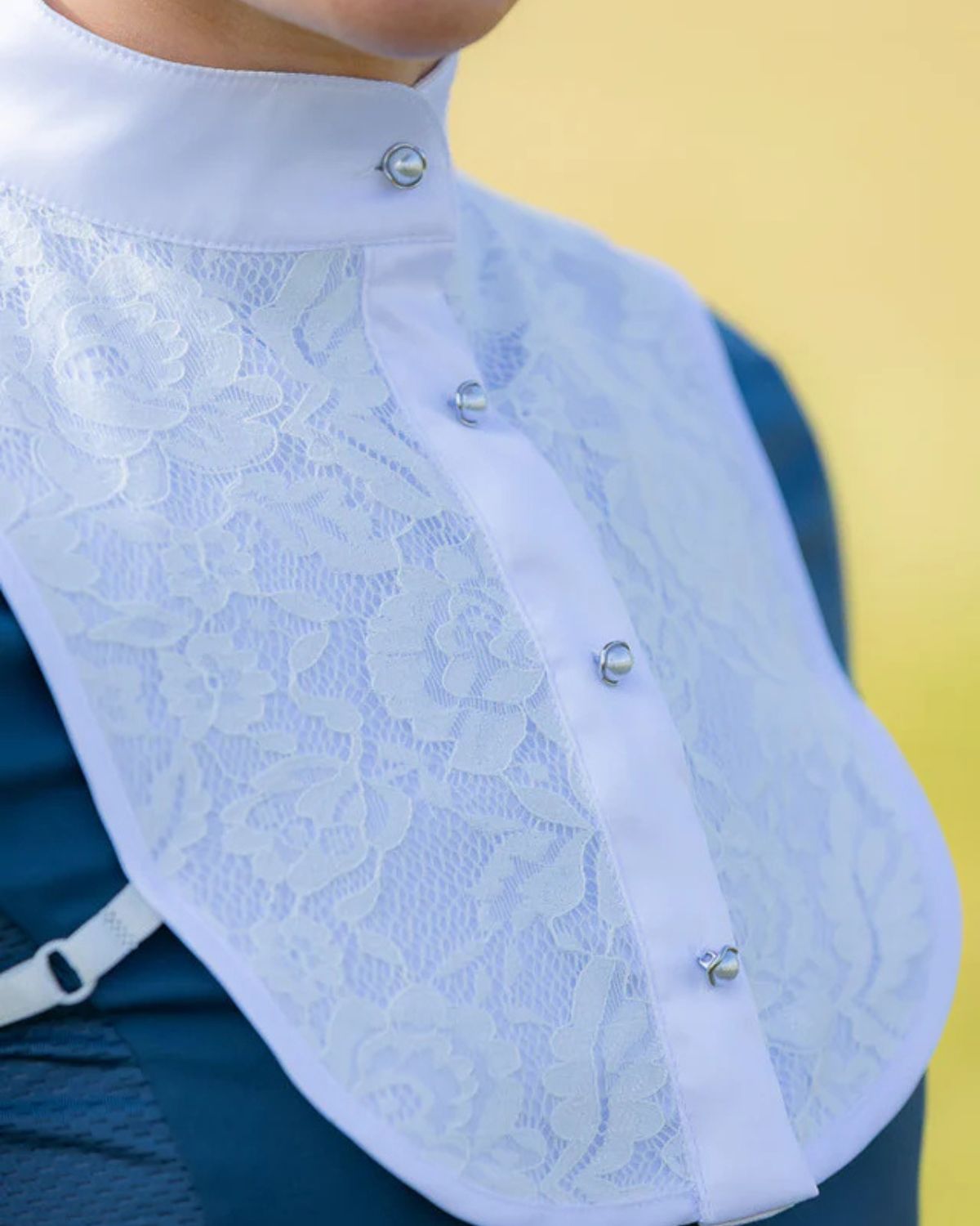 White Lace Equestrian Competition Bib with Pearl Buttons - Show Ring Style & Comfort