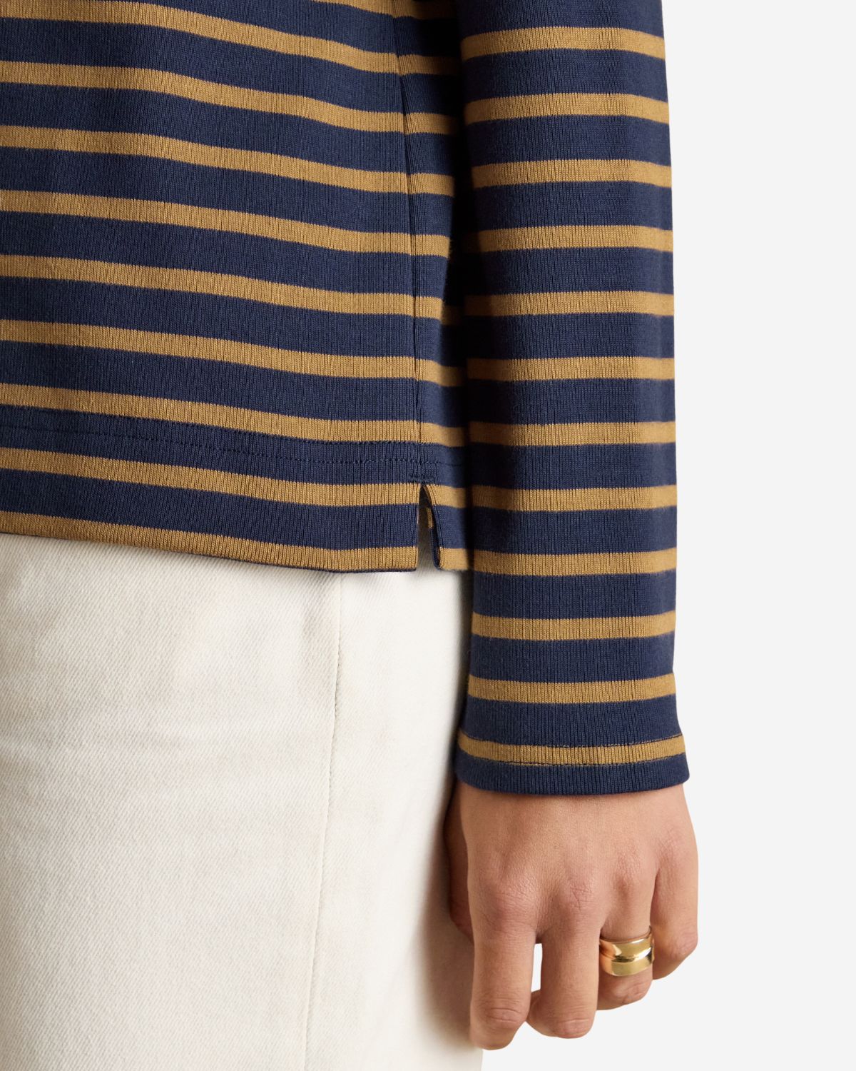 Joules Harbour Navy & Tan Boat Neck Long Sleeve Breton Stripe Top