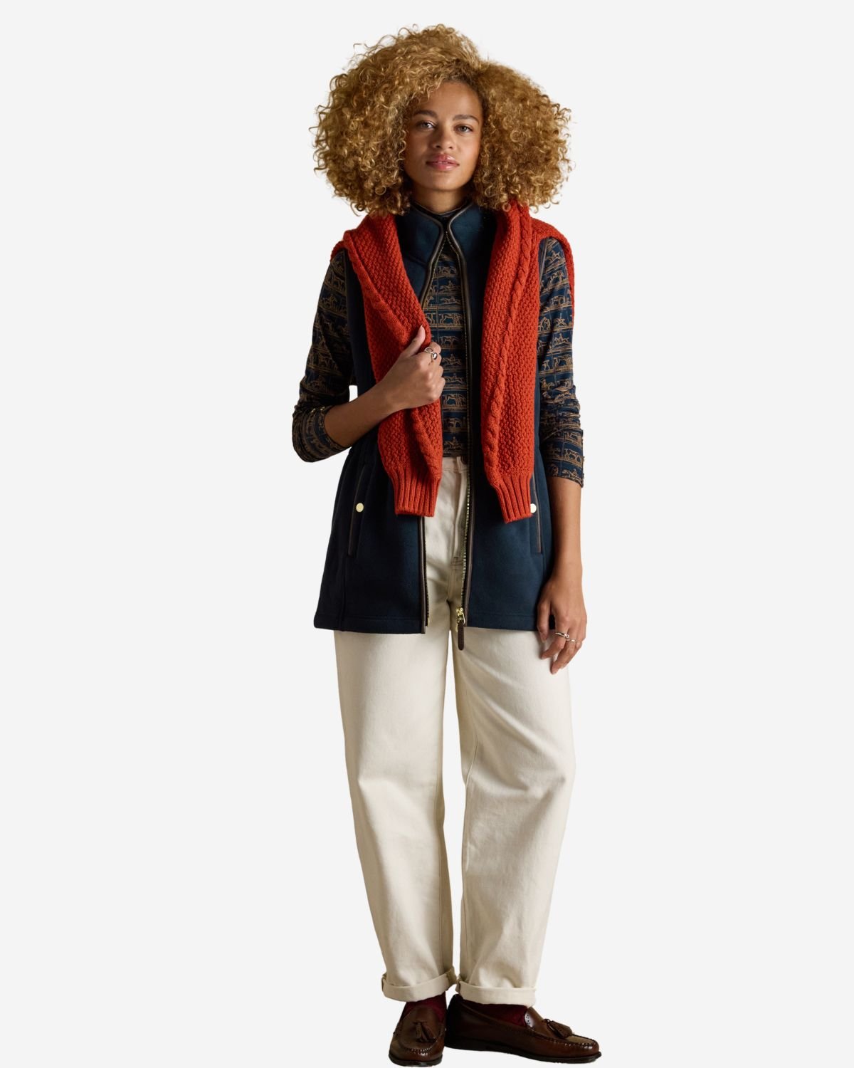 Joules Heritage Navy Blue Longline Fleece Gilet | Equiflair